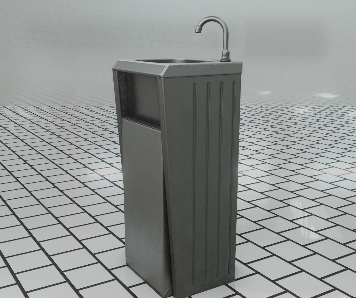 Public Metal Sink - 15 - Simple Compact Low-poly 3D model_16
