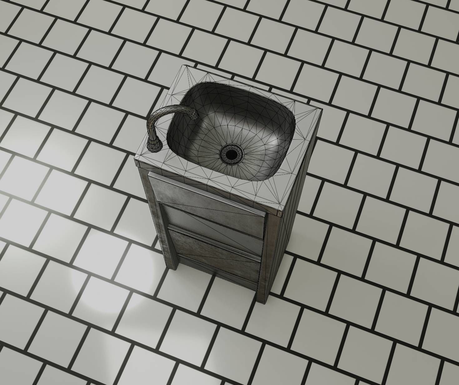 Public Metal Sink - 15 - Simple Compact Low-poly 3D model_31