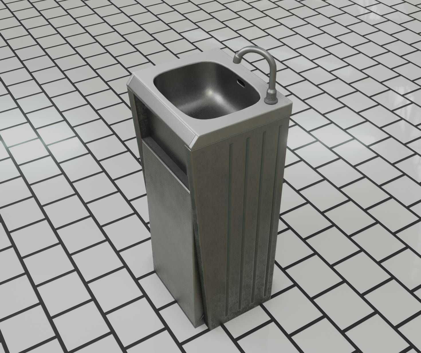 Public Metal Sink - 15 - Simple Compact Low-poly 3D model_15