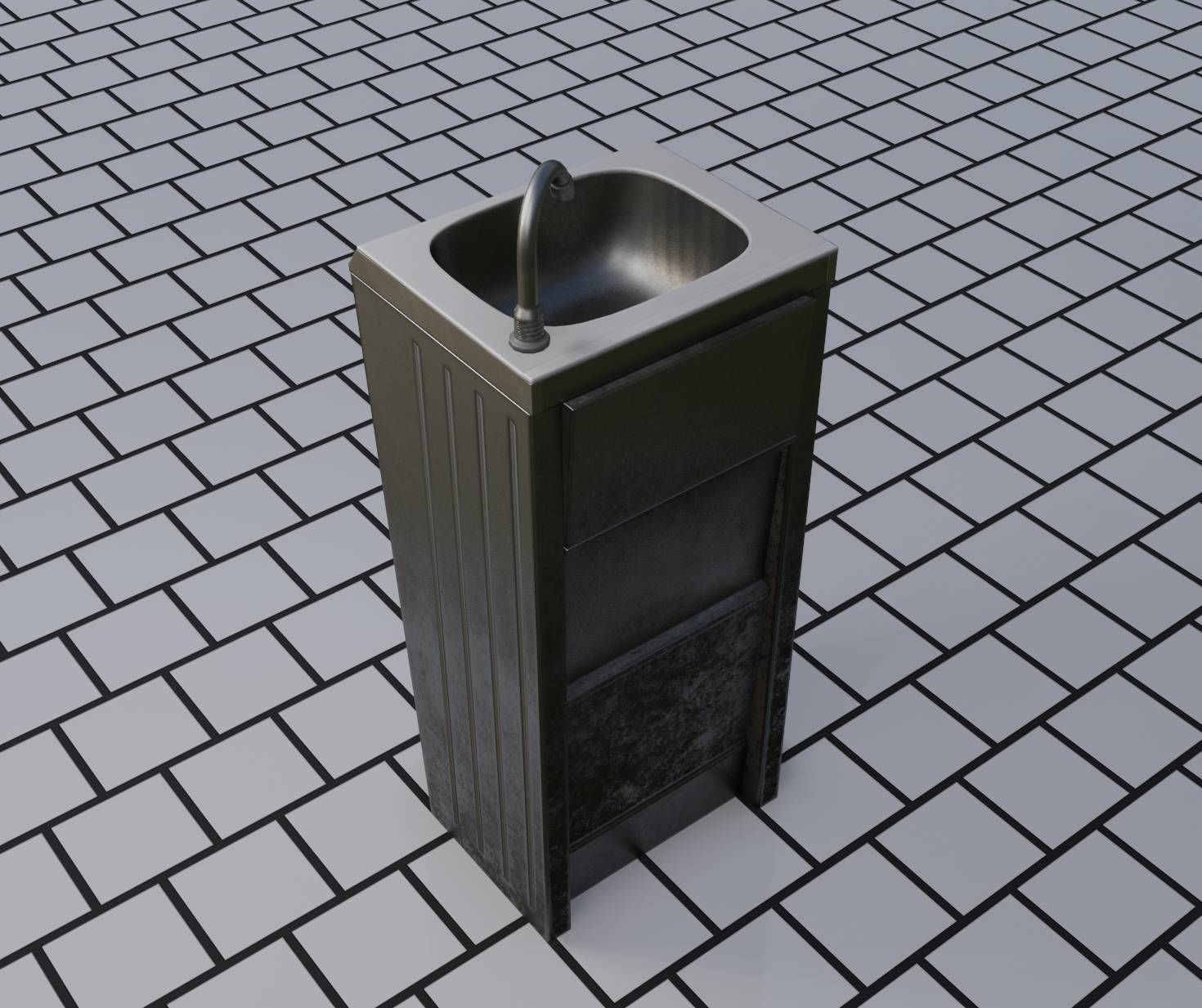 Public Metal Sink - 15 - Simple Compact Low-poly 3D model_75