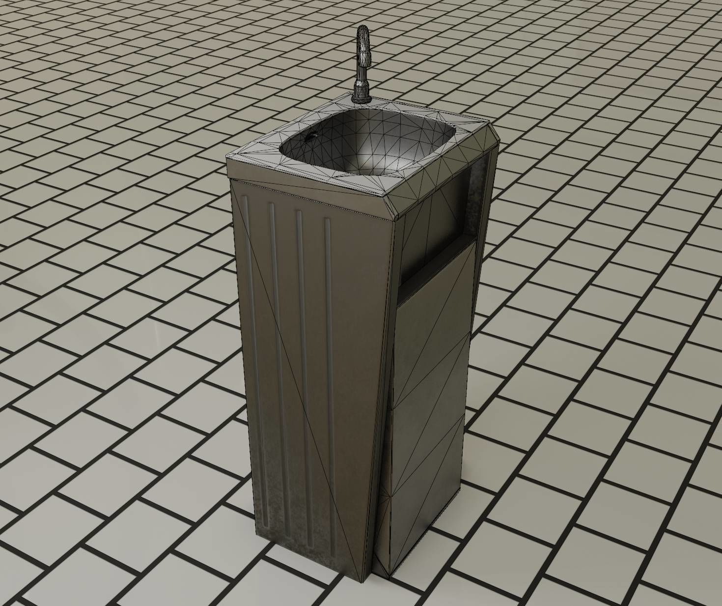 Public Metal Sink - 15 - Simple Compact Low-poly 3D model_98