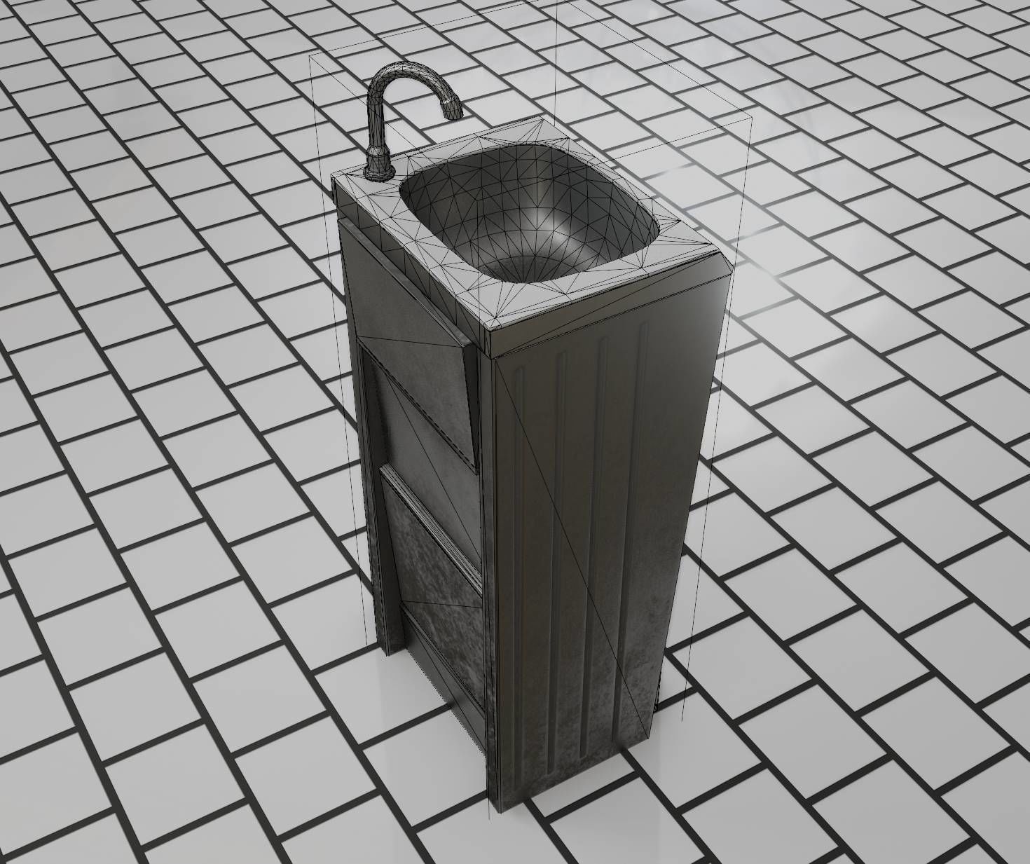 Public Metal Sink - 15 - Simple Compact Low-poly 3D model_44