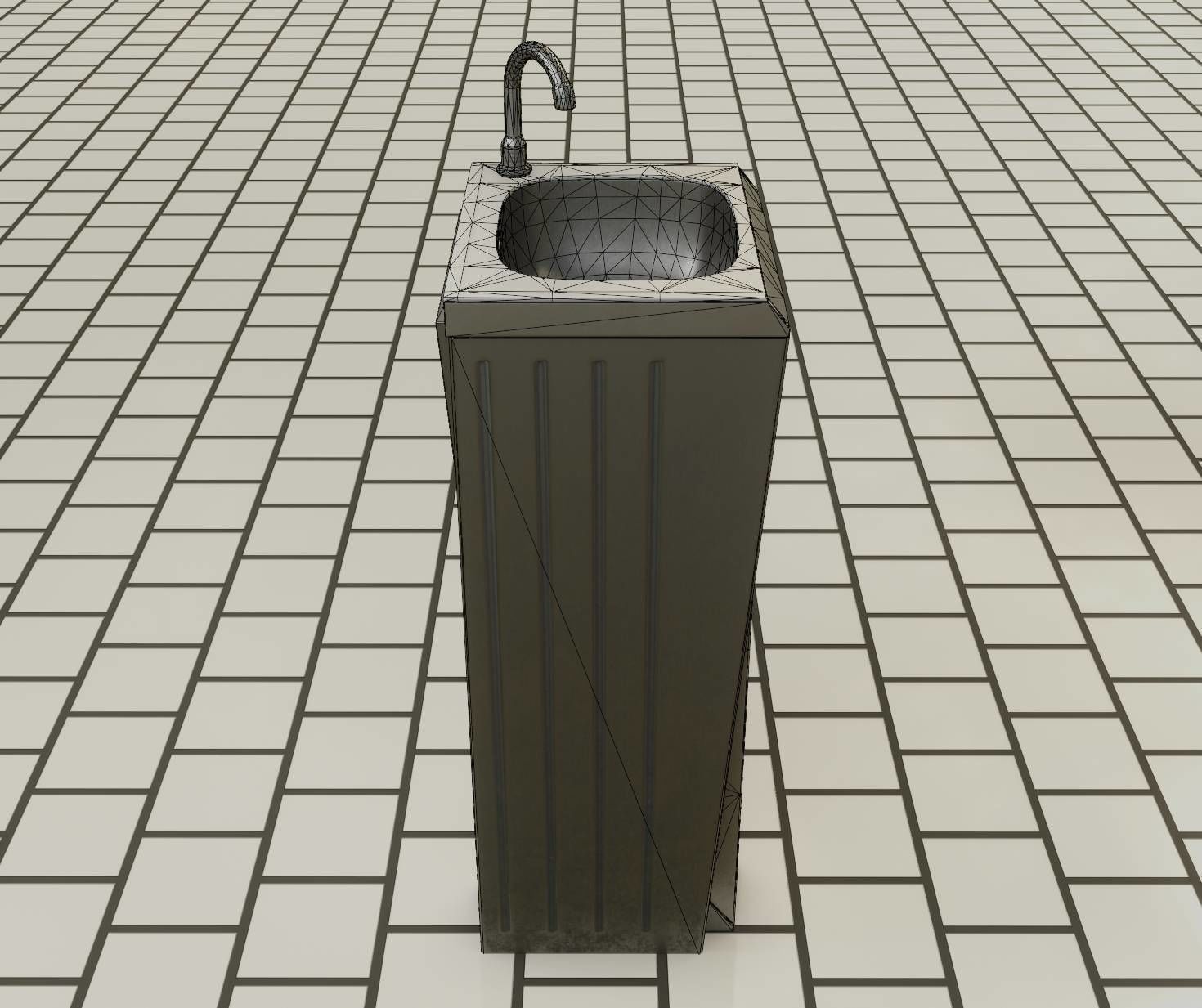 Public Metal Sink - 15 - Simple Compact Low-poly 3D model_38
