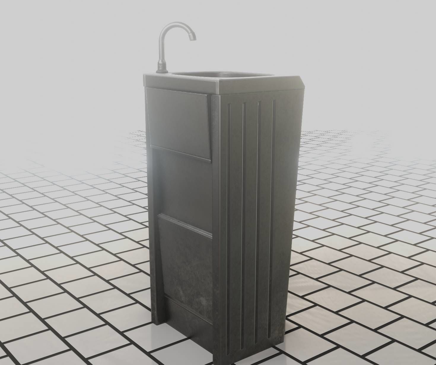 Public Metal Sink - 15 - Simple Compact Low-poly 3D model_51