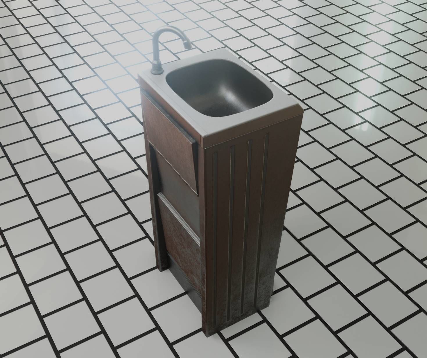 Public Metal Sink - 15 - Simple Compact Low-poly 3D model_6