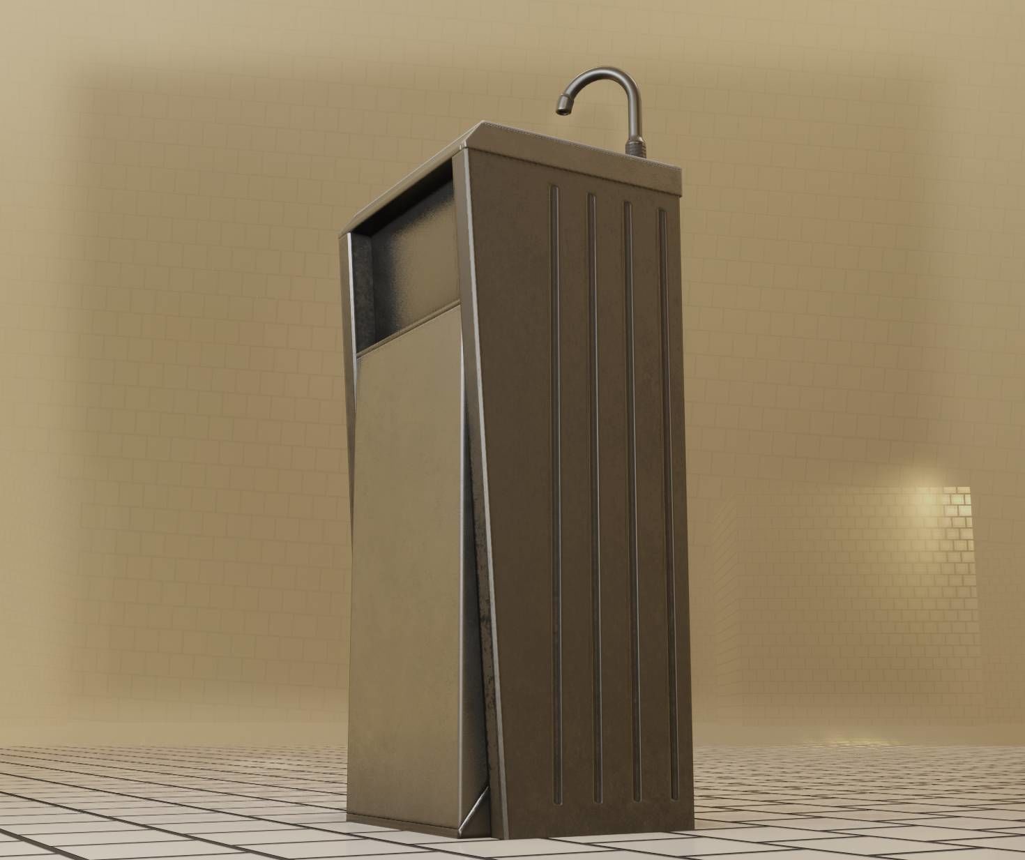 Public Metal Sink - 15 - Simple Compact Low-poly 3D model_55