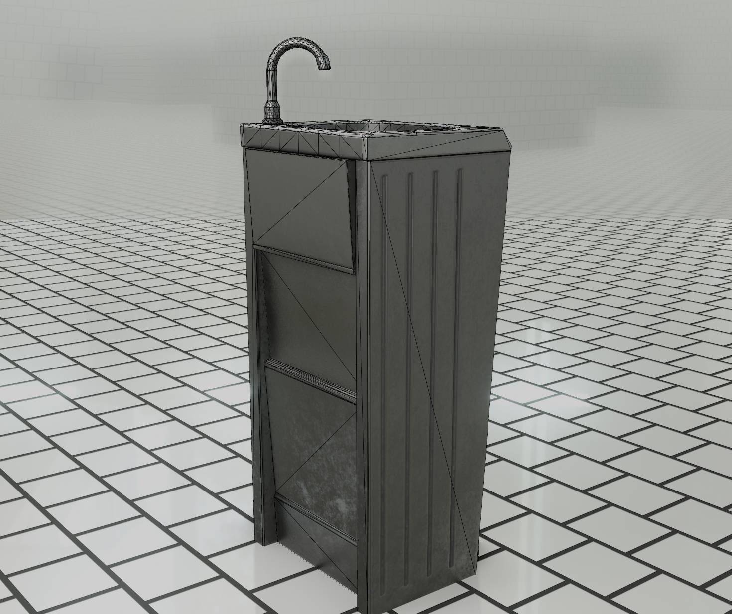 Public Metal Sink - 15 - Simple Compact Low-poly 3D model_81