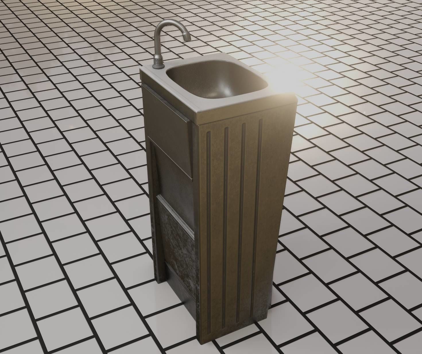 Public Metal Sink - 15 - Simple Compact Low-poly 3D model_1