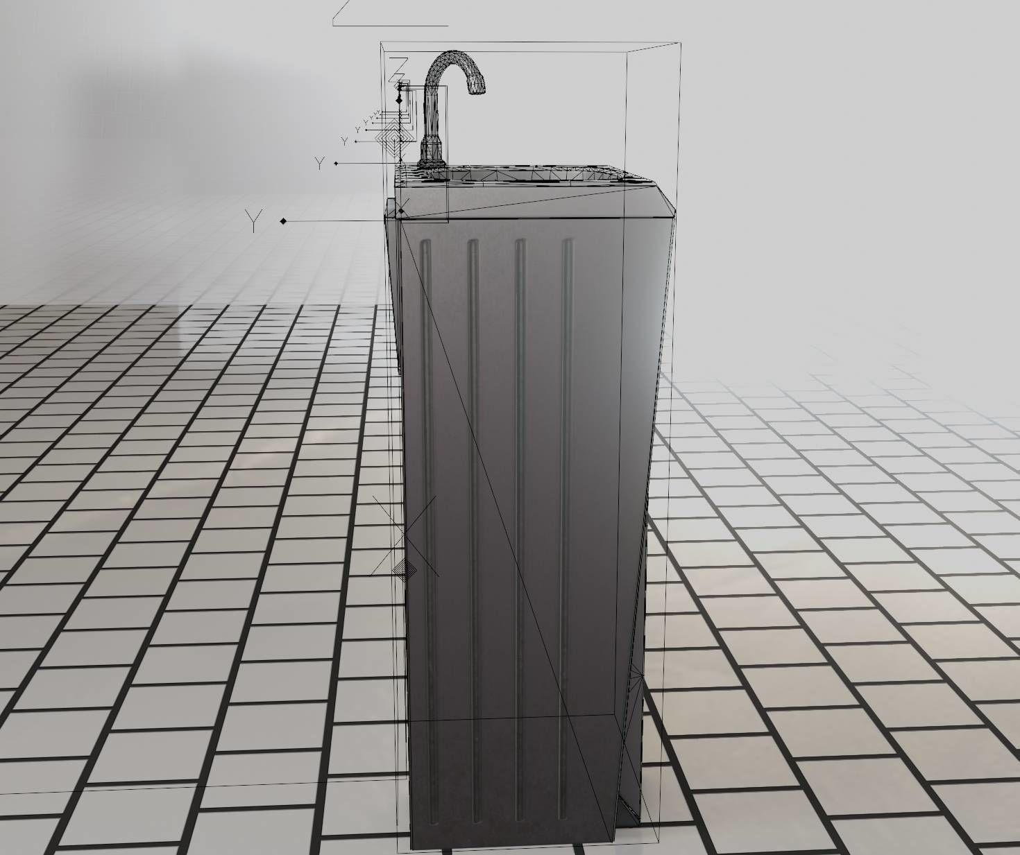 Public Metal Sink - 15 - Simple Compact Low-poly 3D model_19