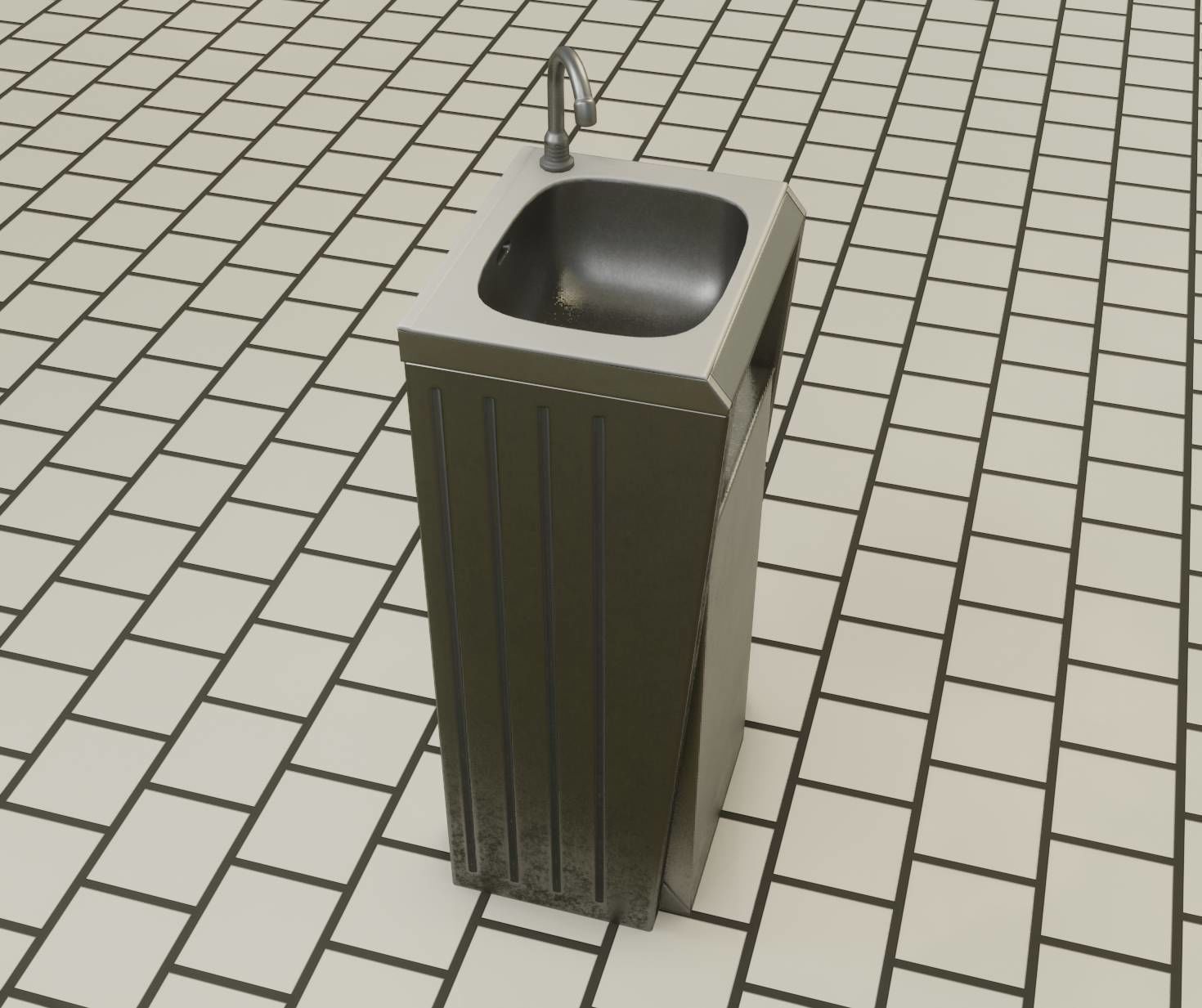 Public Metal Sink - 15 - Simple Compact Low-poly 3D model_12