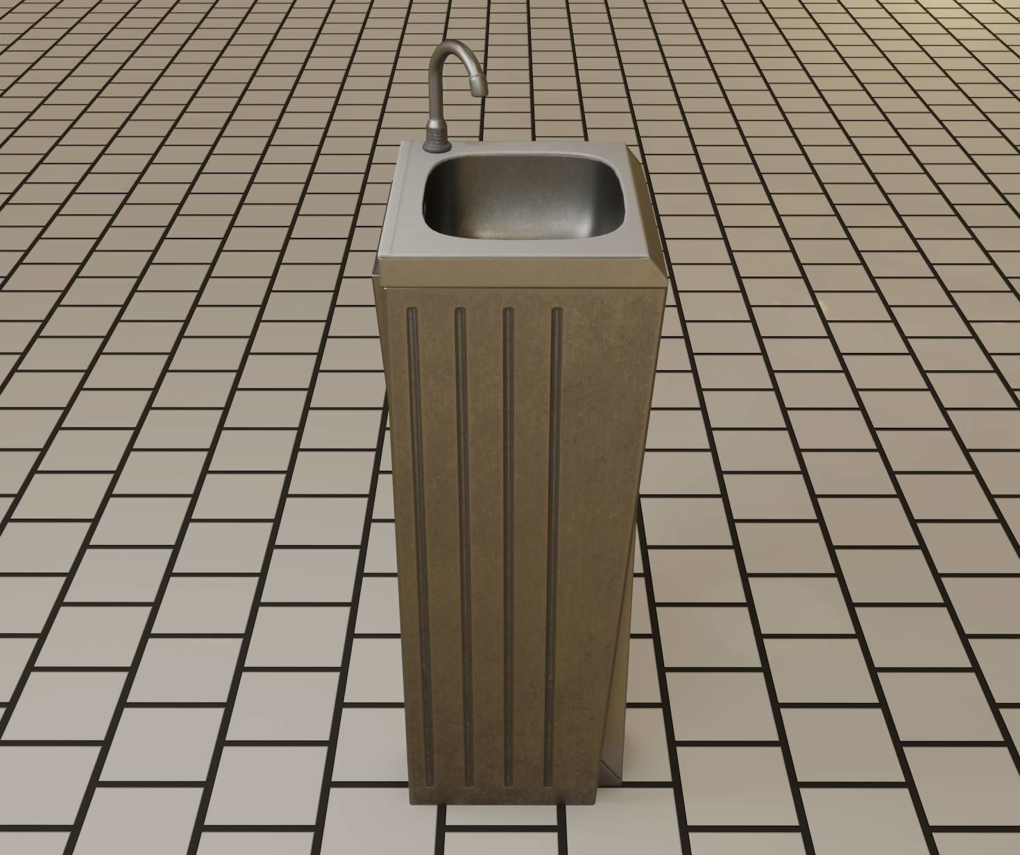 Public Metal Sink - 15 - Simple Compact Low-poly 3D model_99