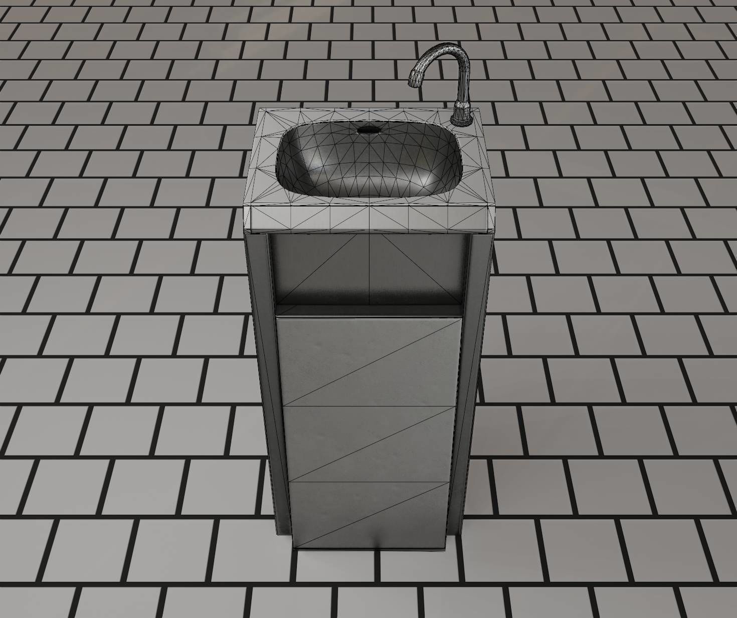Public Metal Sink - 15 - Simple Compact Low-poly 3D model_41
