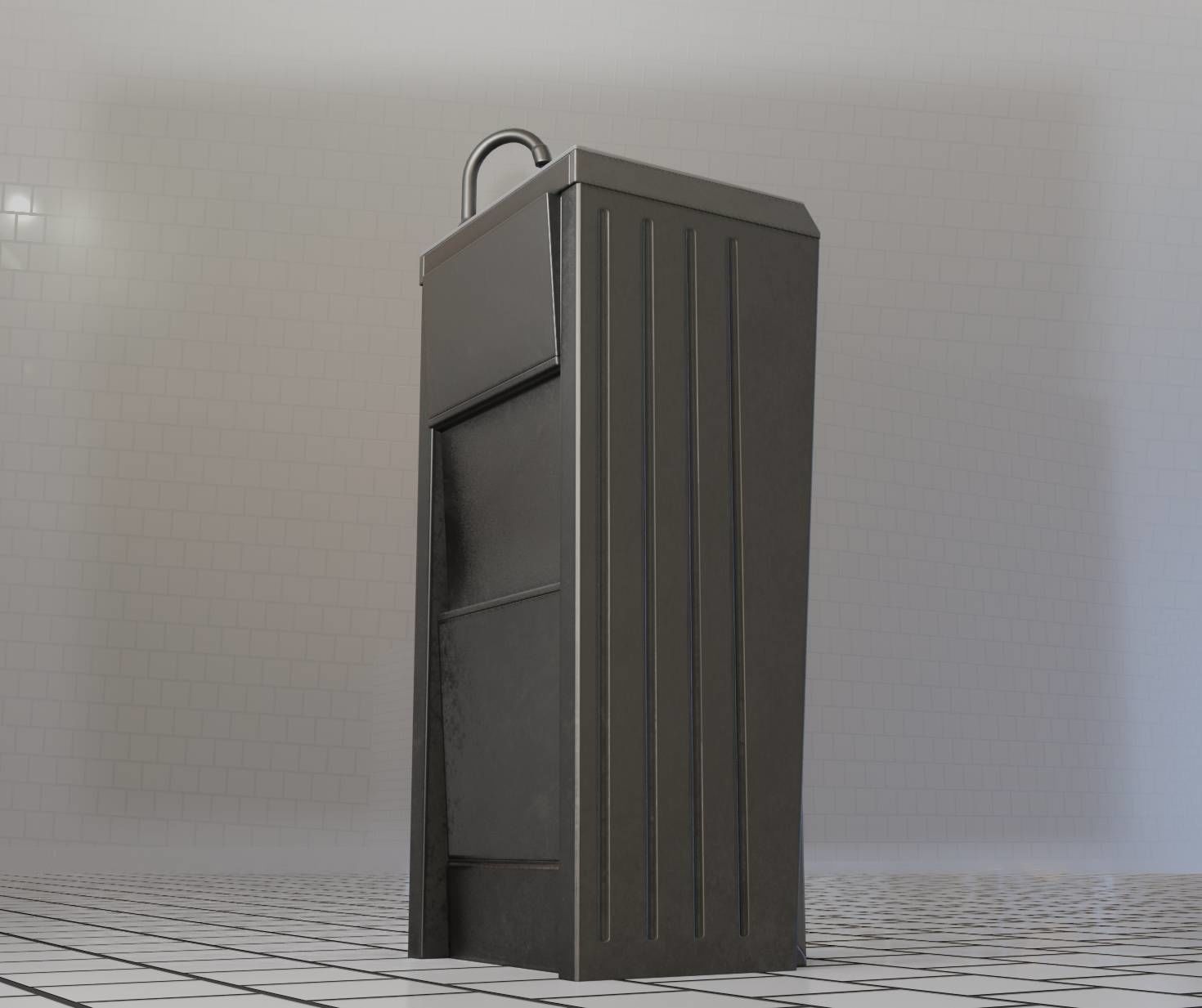 Public Metal Sink - 15 - Simple Compact Low-poly 3D model_90