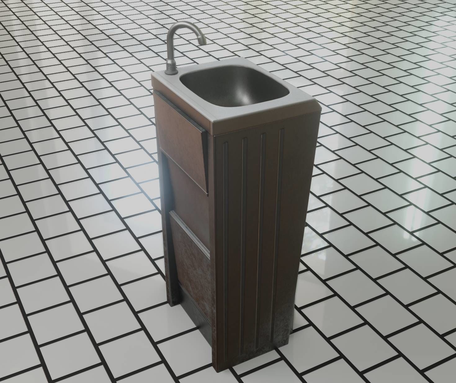 Public Metal Sink - 15 - Simple Compact Low-poly 3D model_39
