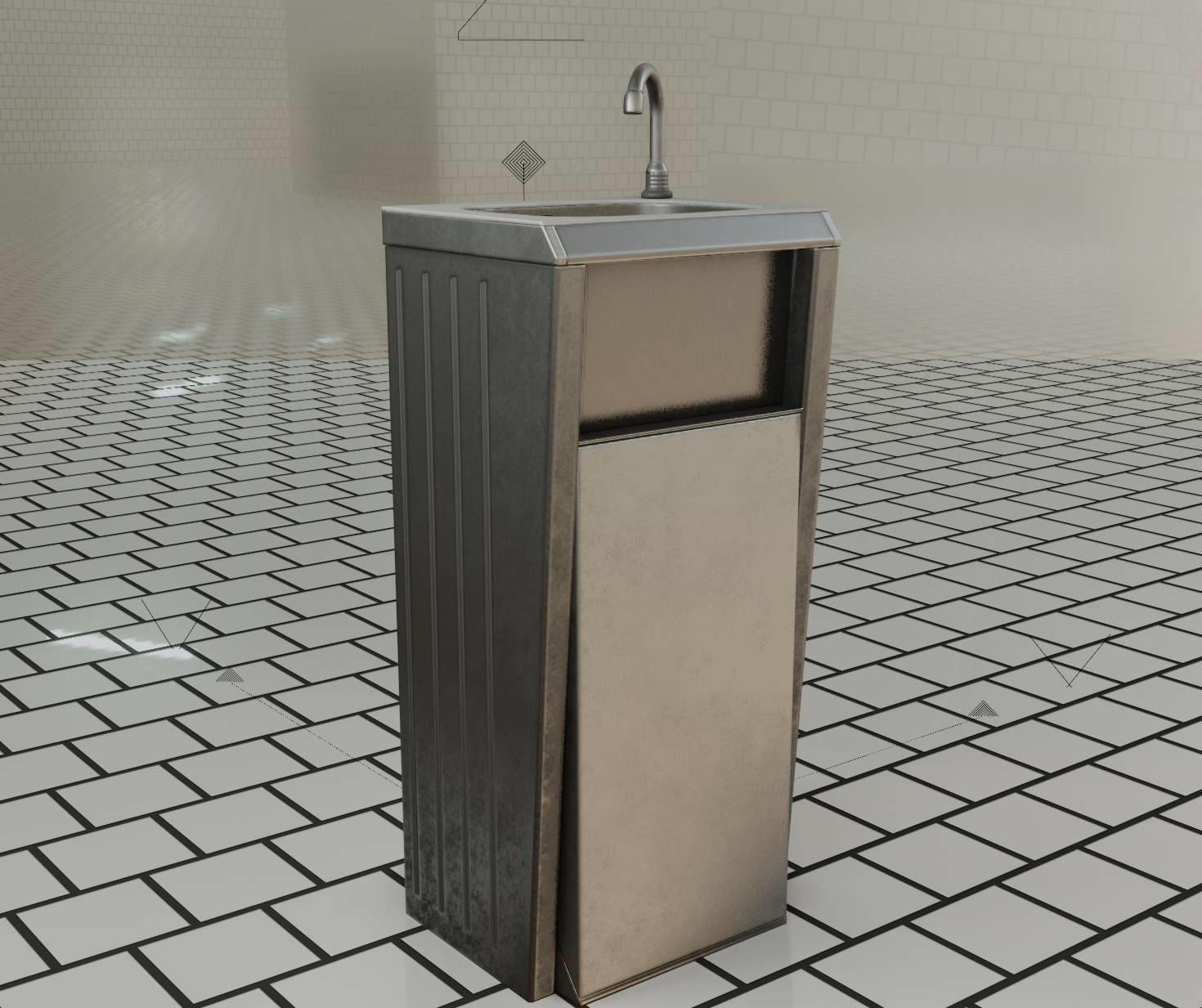 Public Metal Sink - 15 - Simple Compact Low-poly 3D model_79