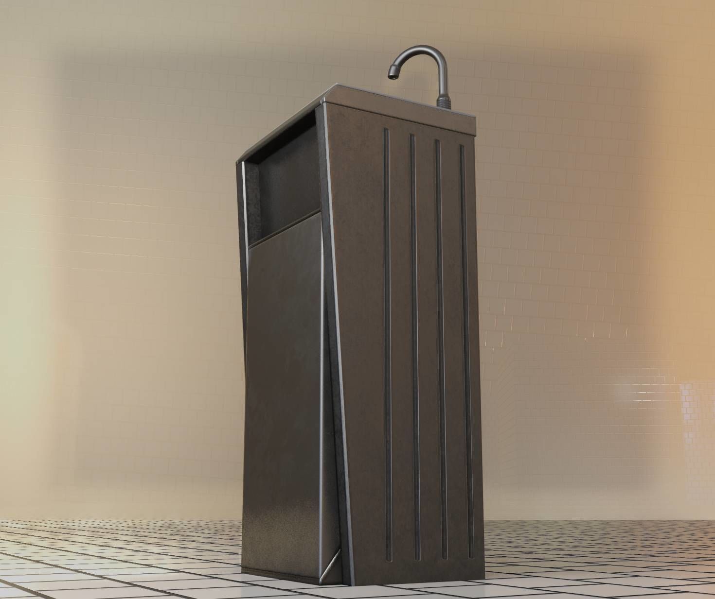 Public Metal Sink - 15 - Simple Compact Low-poly 3D model_25