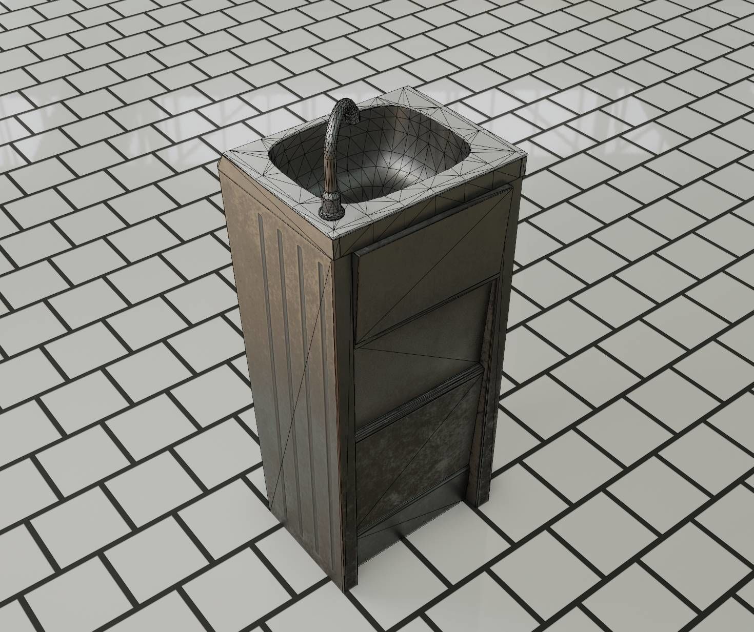 Public Metal Sink - 15 - Simple Compact Low-poly 3D model_7