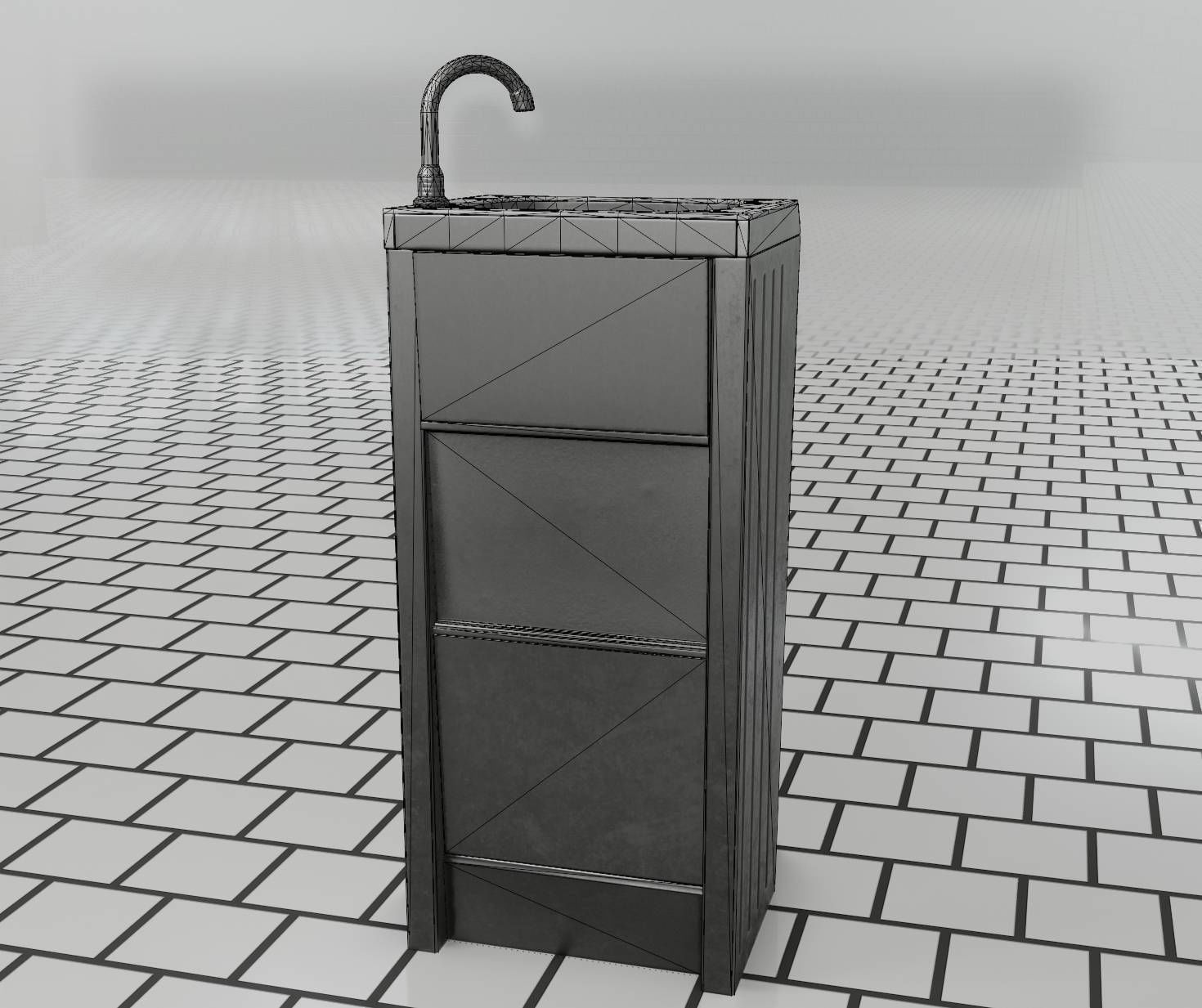 Public Metal Sink - 15 - Simple Compact Low-poly 3D model_21