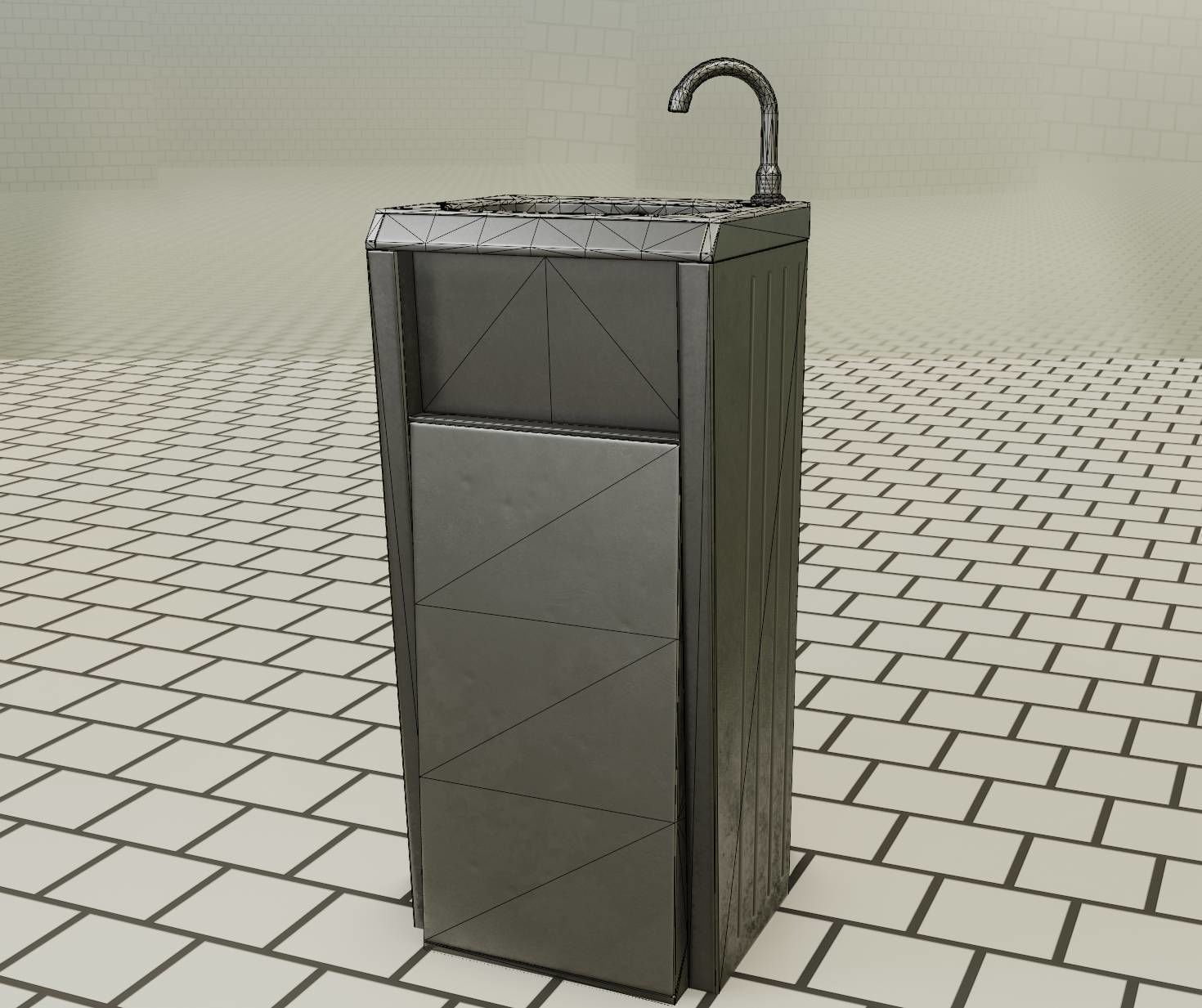 Public Metal Sink - 15 - Simple Compact Low-poly 3D model_48