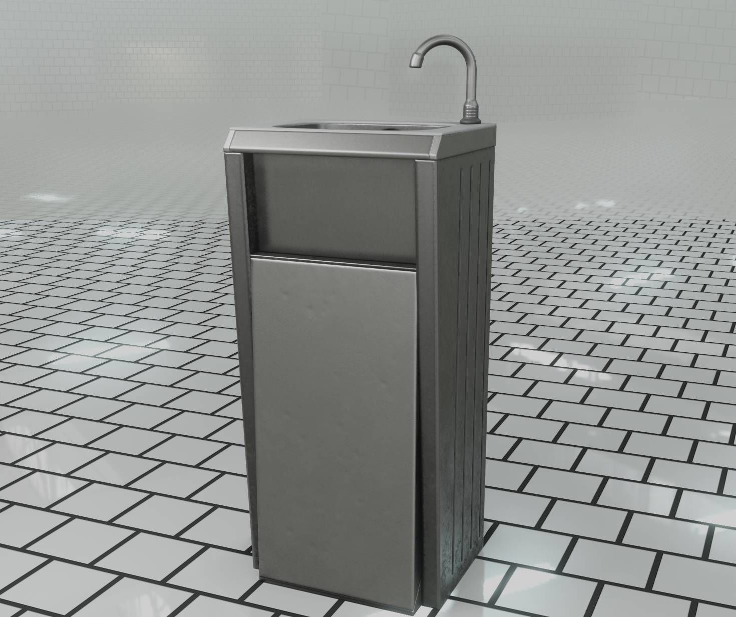 Public Metal Sink - 15 - Simple Compact Low-poly 3D model_17