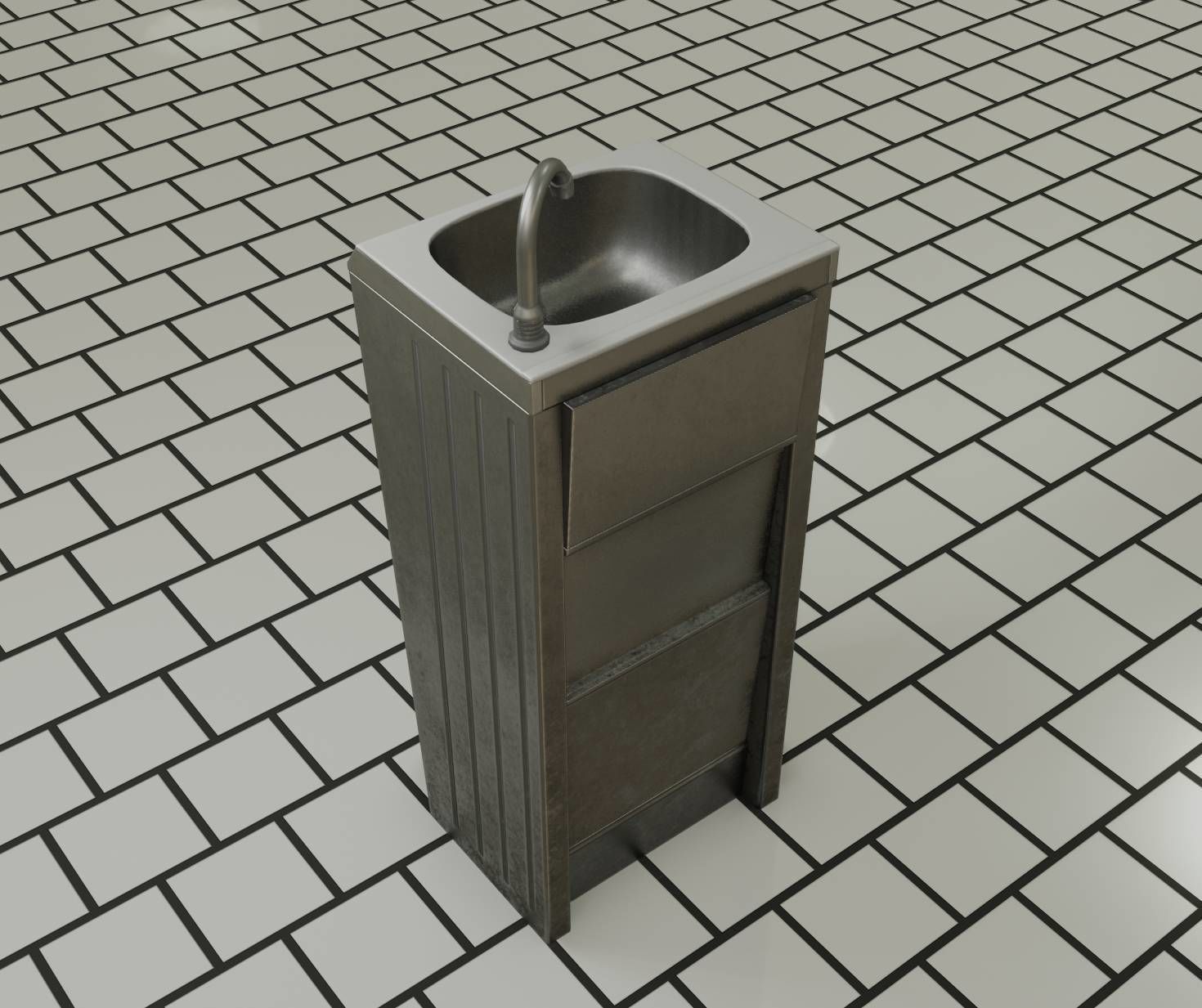 Public Metal Sink - 15 - Simple Compact Low-poly 3D model_45