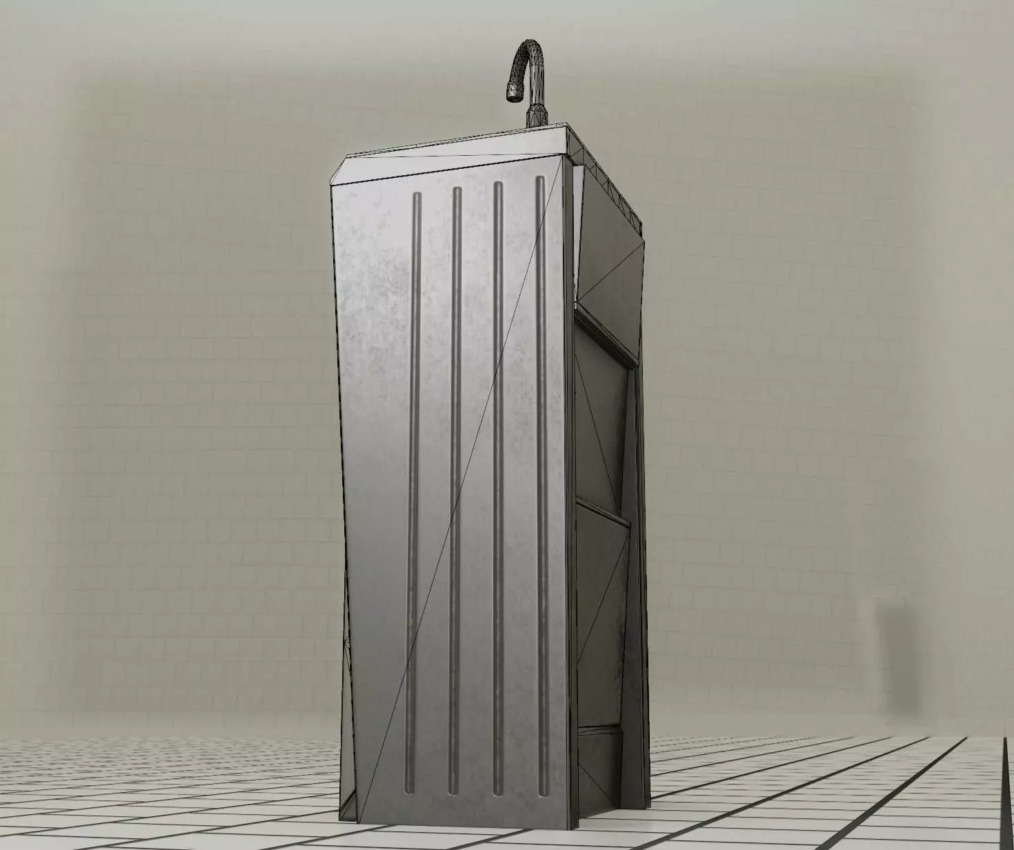 Public Metal Sink - 15 - Simple Compact Low-poly 3D model_0