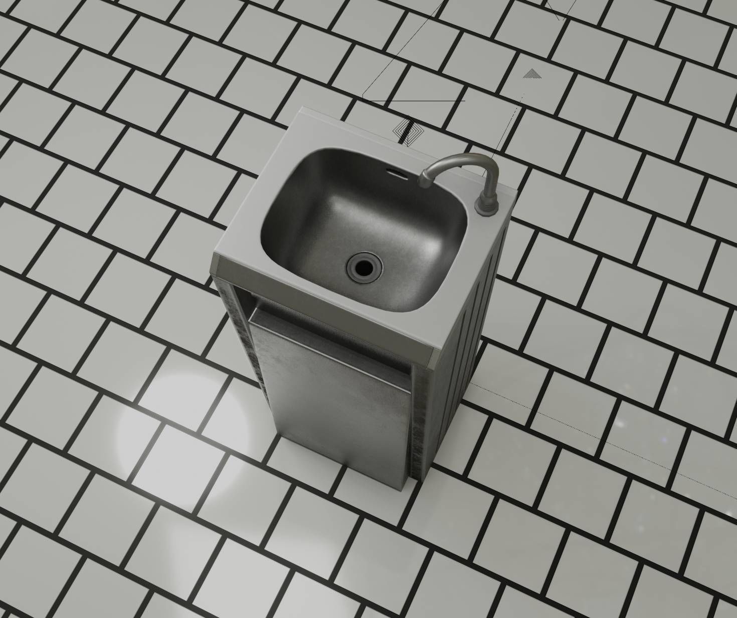 Public Metal Sink - 15 - Simple Compact Low-poly 3D model_96