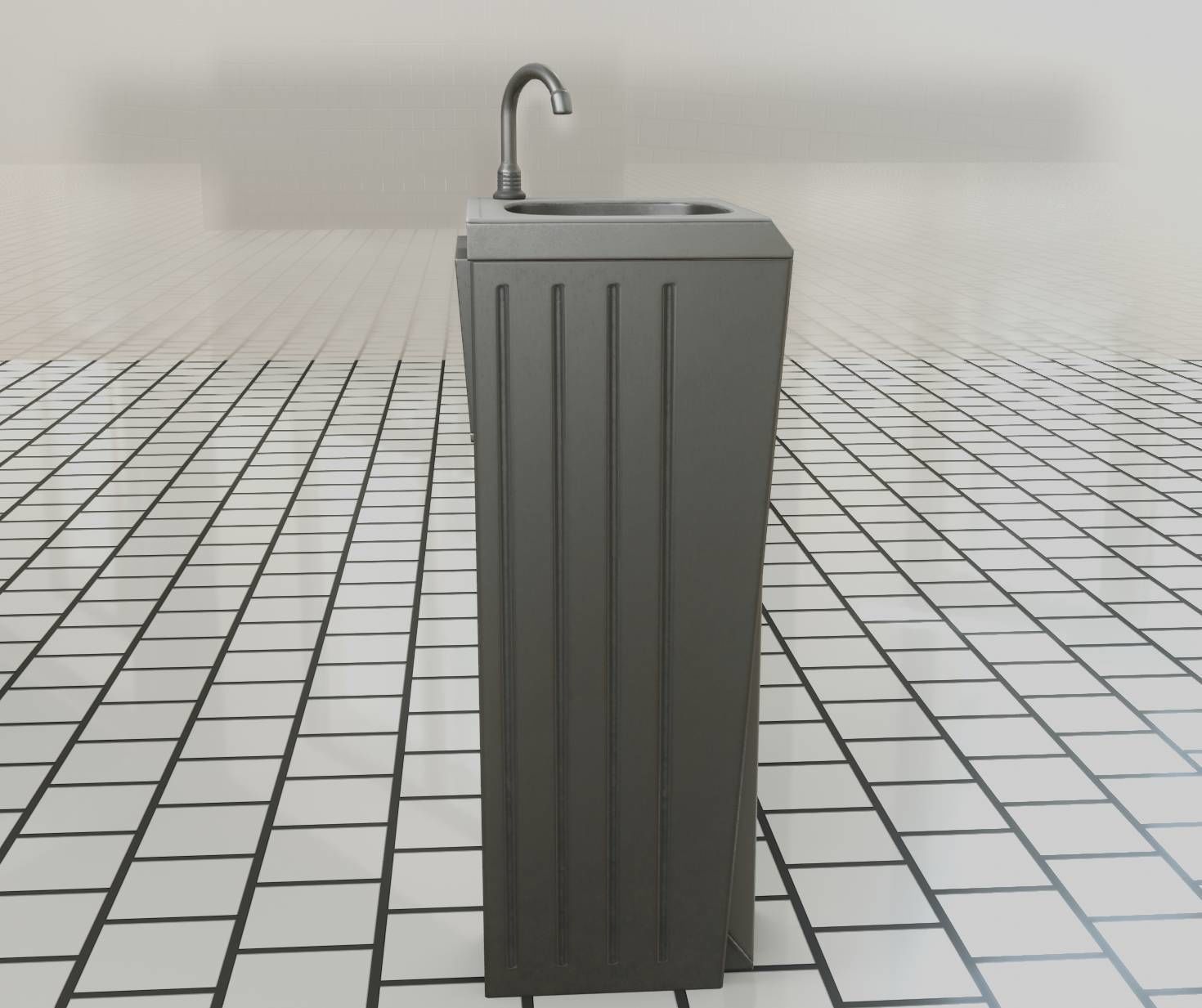 Public Metal Sink - 15 - Simple Compact Low-poly 3D model_80