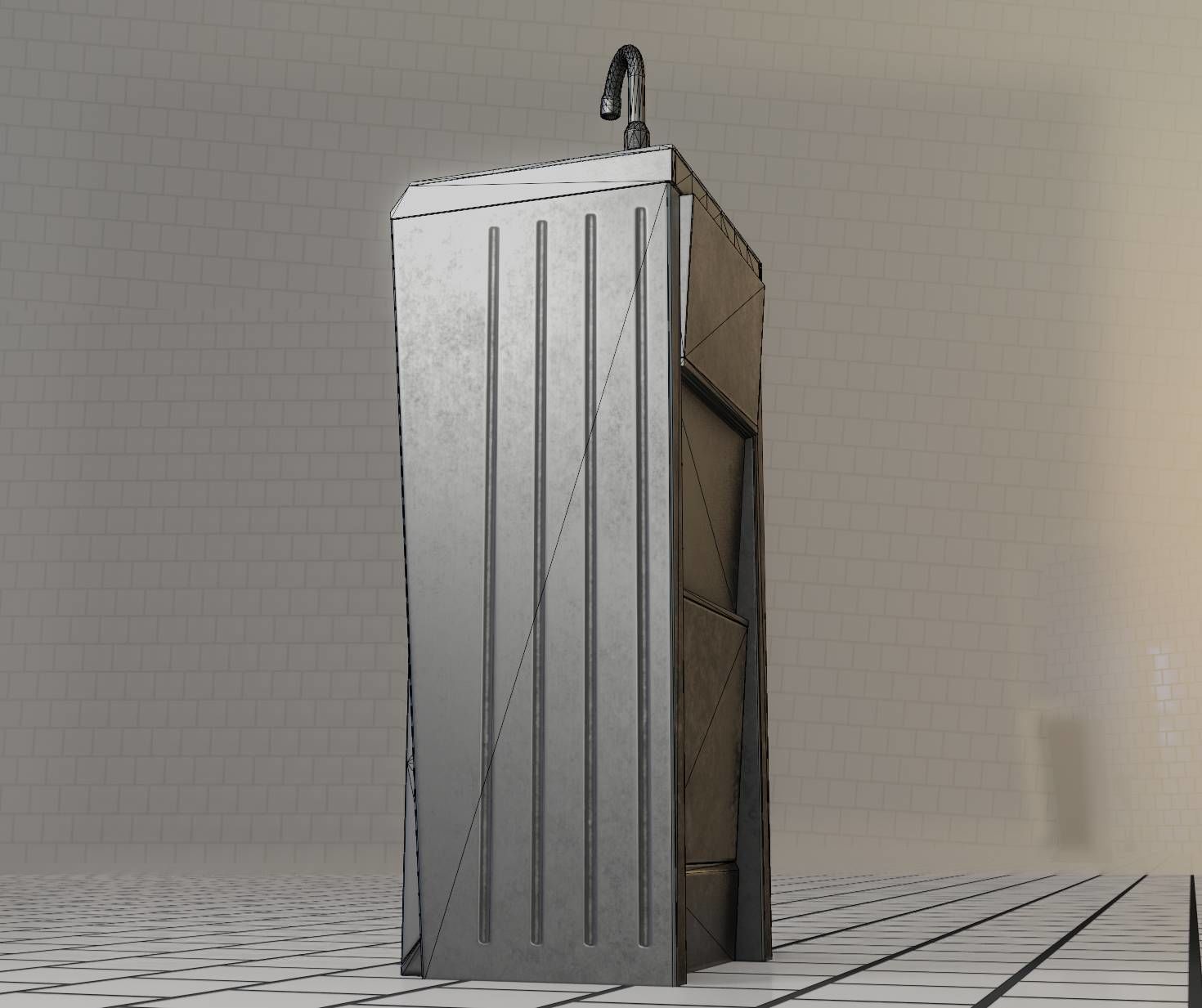 Public Metal Sink - 15 - Simple Compact Low-poly 3D model_24