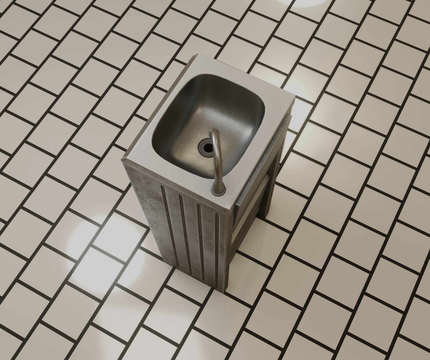 Public Metal Sink - 15 - Simple Compact Low-poly 3D model_33