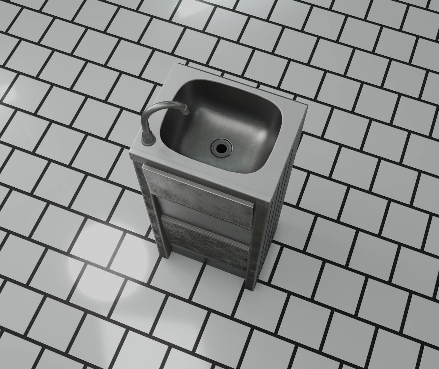 Public Metal Sink - 15 - Simple Compact Low-poly 3D model_61
