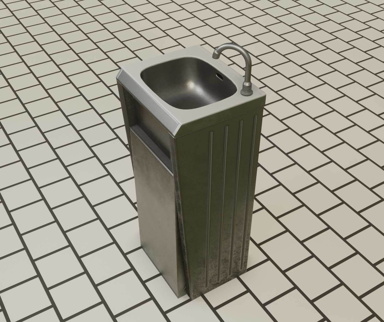 Public Metal Sink - 15 - Simple Compact Low-poly 3D model_76