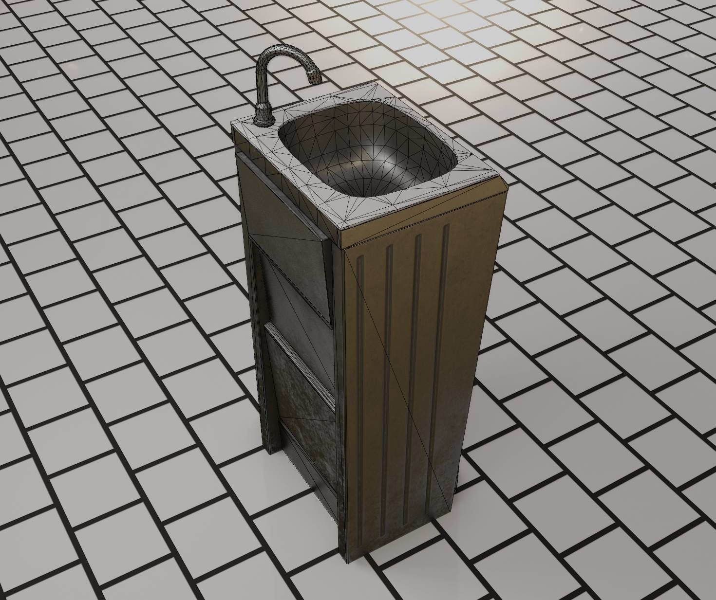Public Metal Sink - 15 - Simple Compact Low-poly 3D model_74