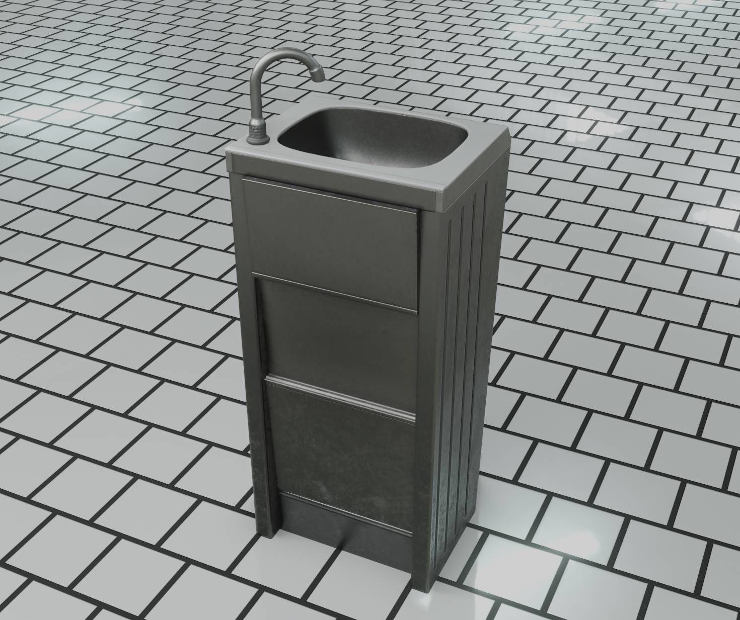 Public Metal Sink - 15 - Simple Compact Low-poly 3D model_40