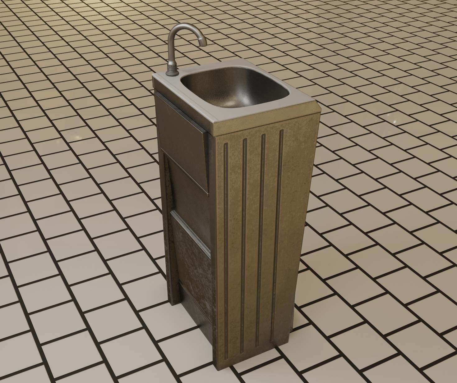 Public Metal Sink - 15 - Simple Compact Low-poly 3D model_8