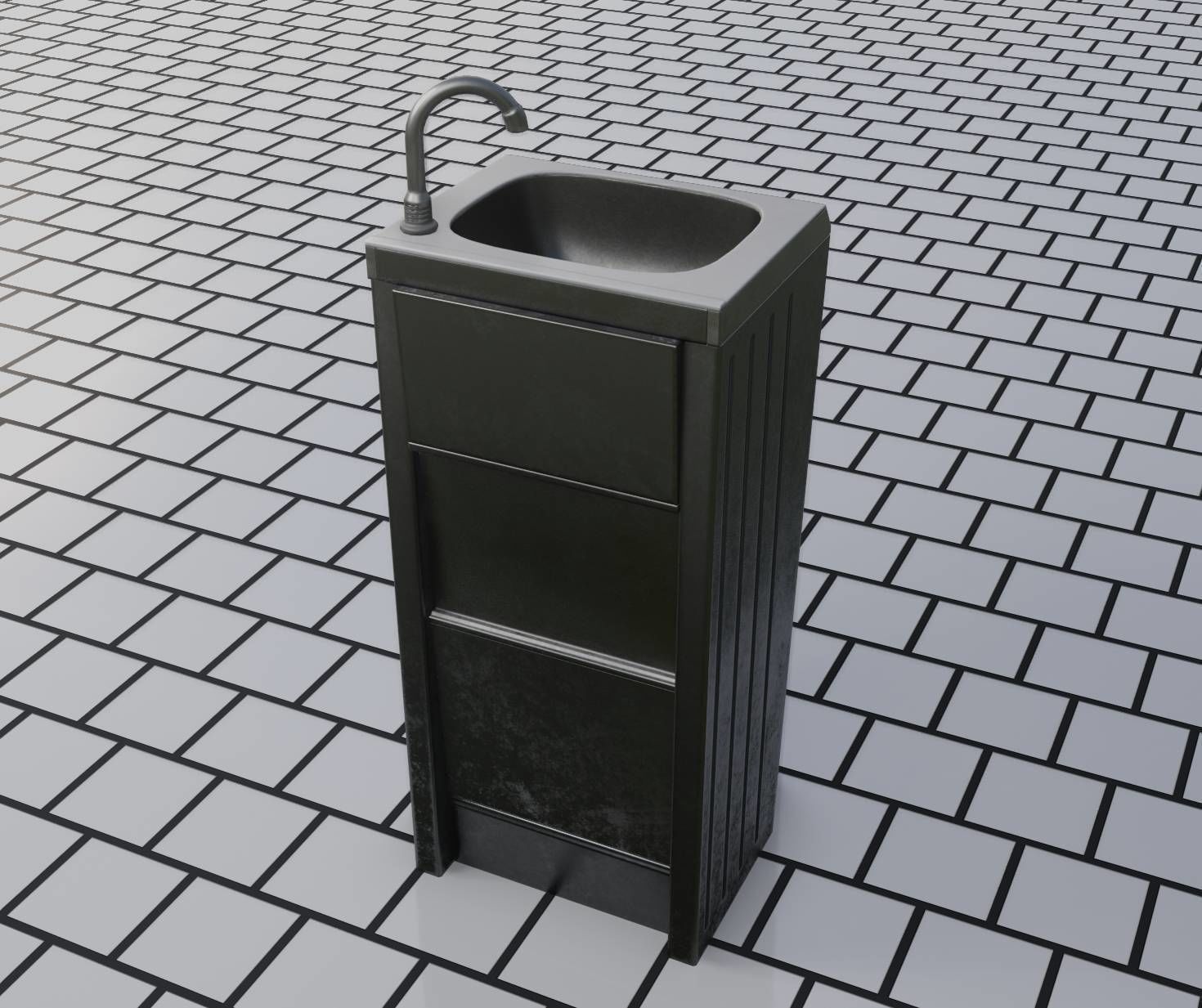 Public Metal Sink - 15 - Simple Compact Low-poly 3D model_2