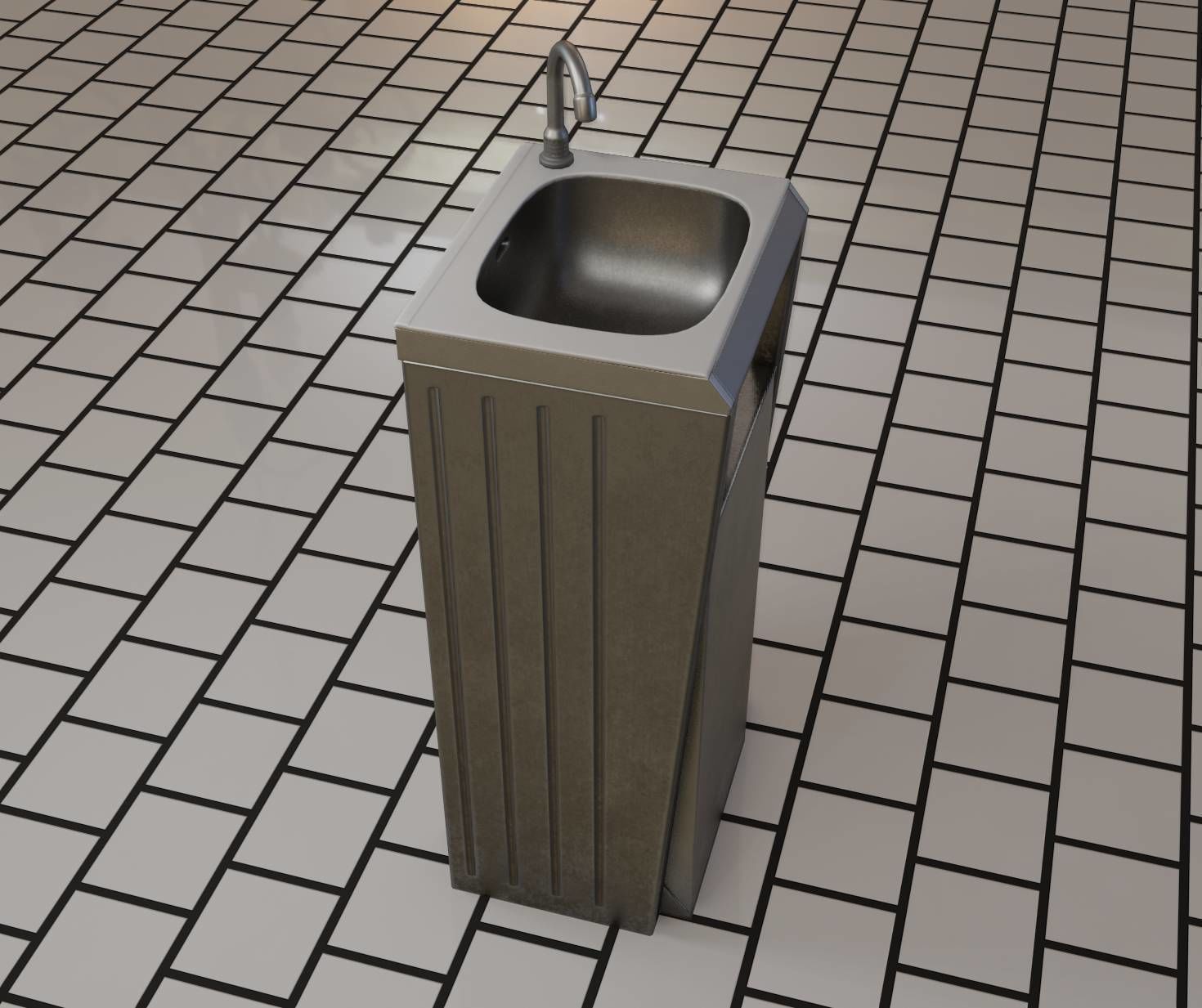 Public Metal Sink - 15 - Simple Compact Low-poly 3D model_43