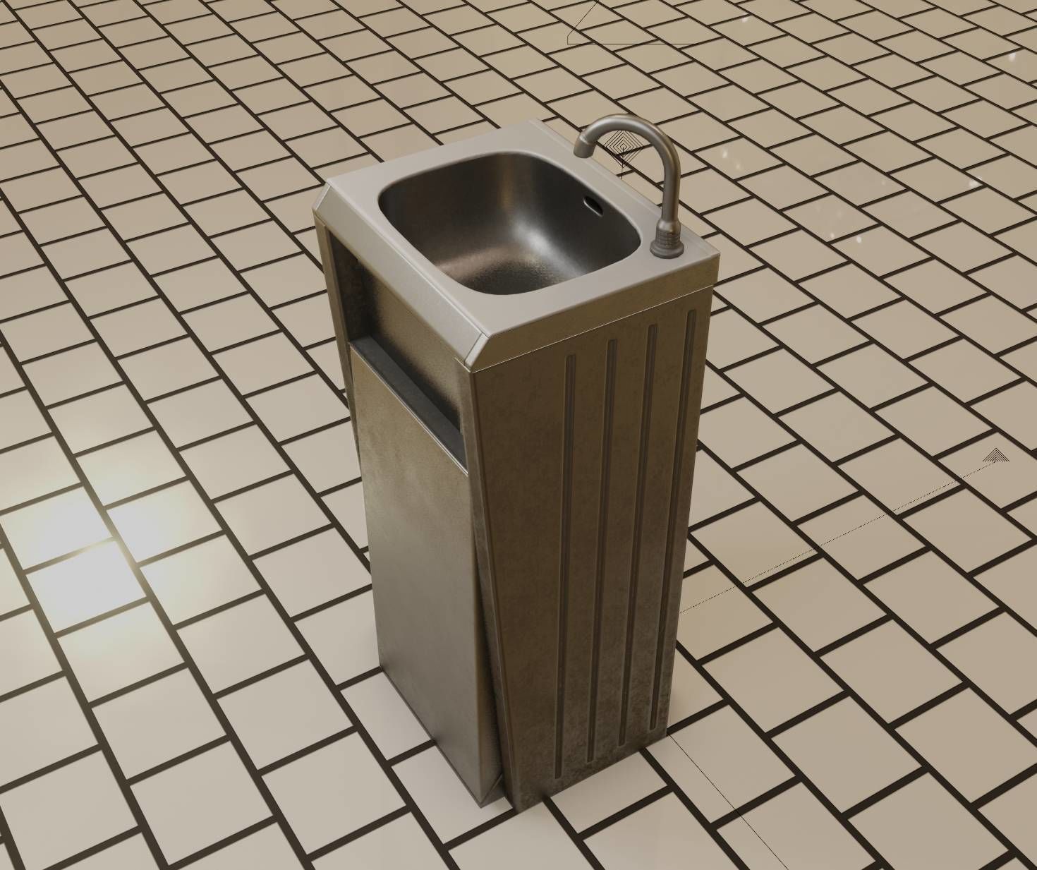 Public Metal Sink - 15 - Simple Compact Low-poly 3D model_46