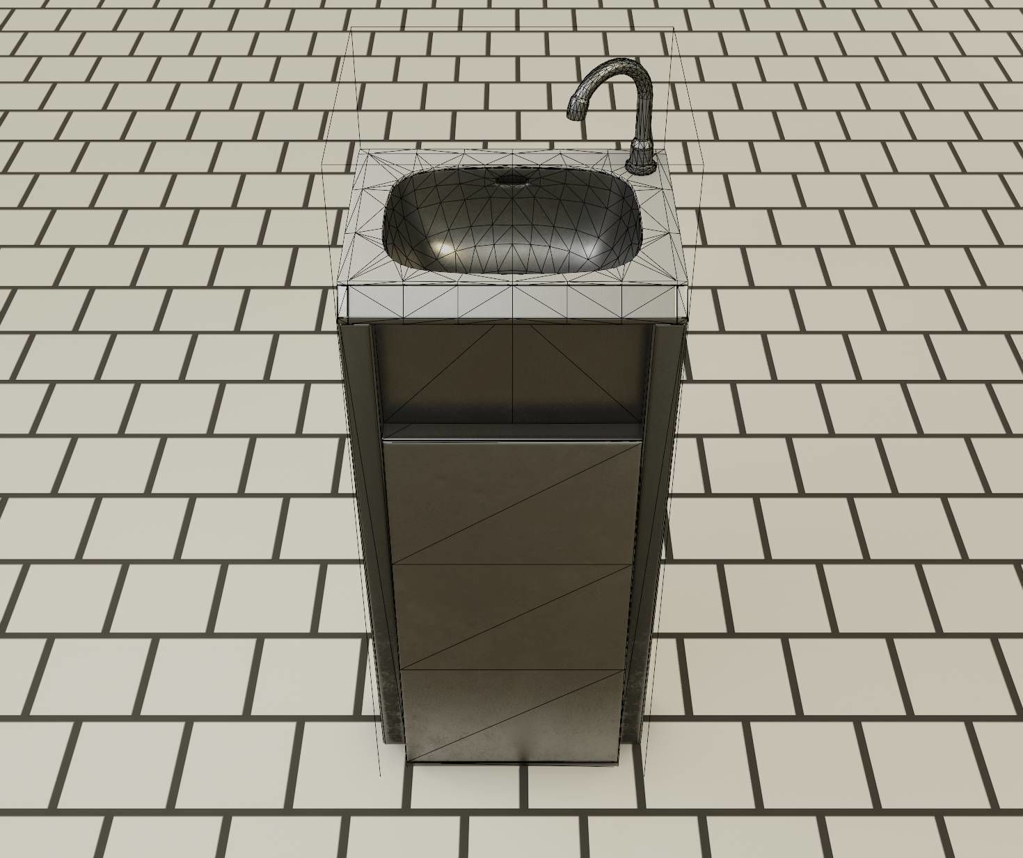 Public Metal Sink - 15 - Simple Compact Low-poly 3D model_3