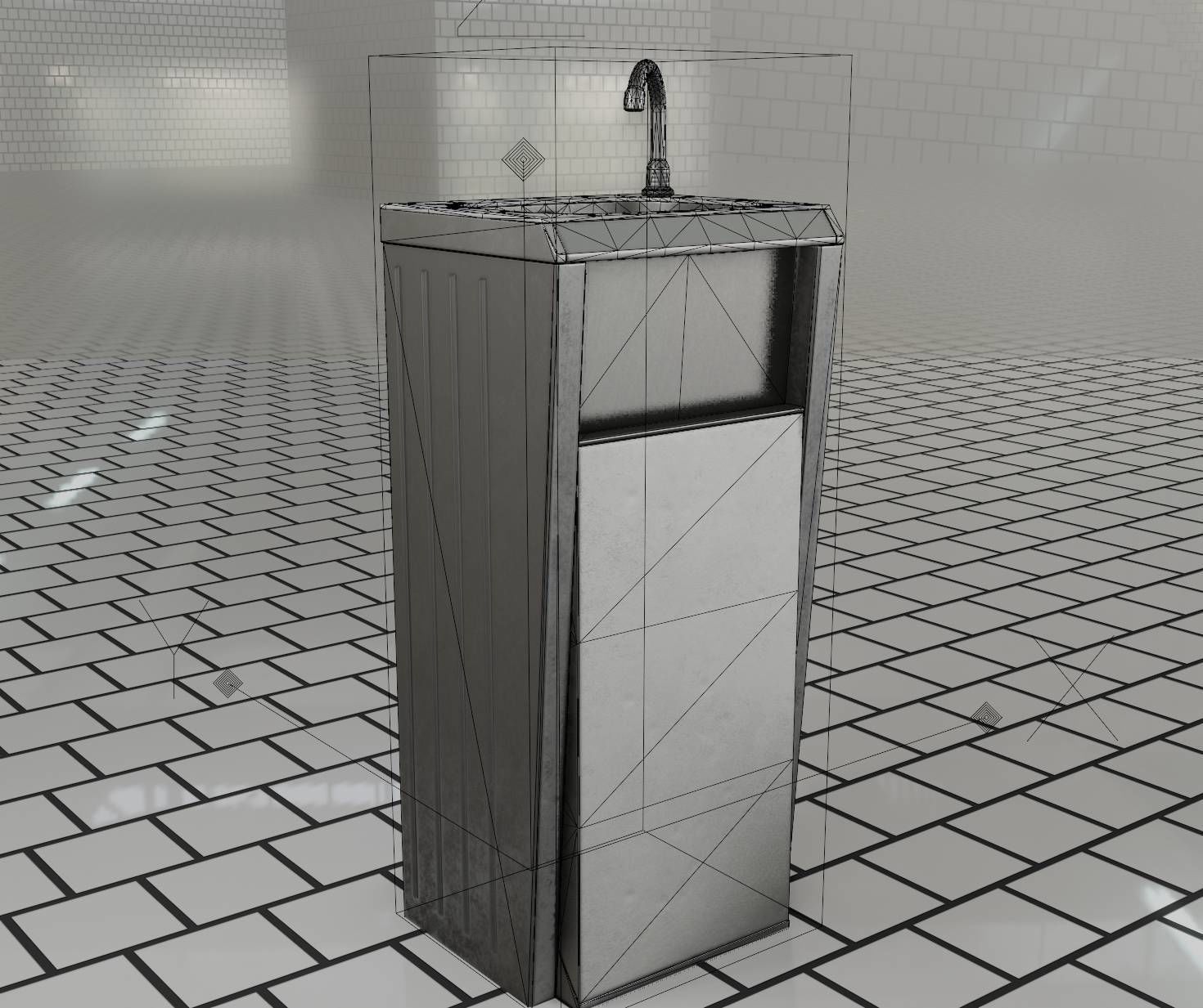 Public Metal Sink - 15 - Simple Compact Low-poly 3D model_18