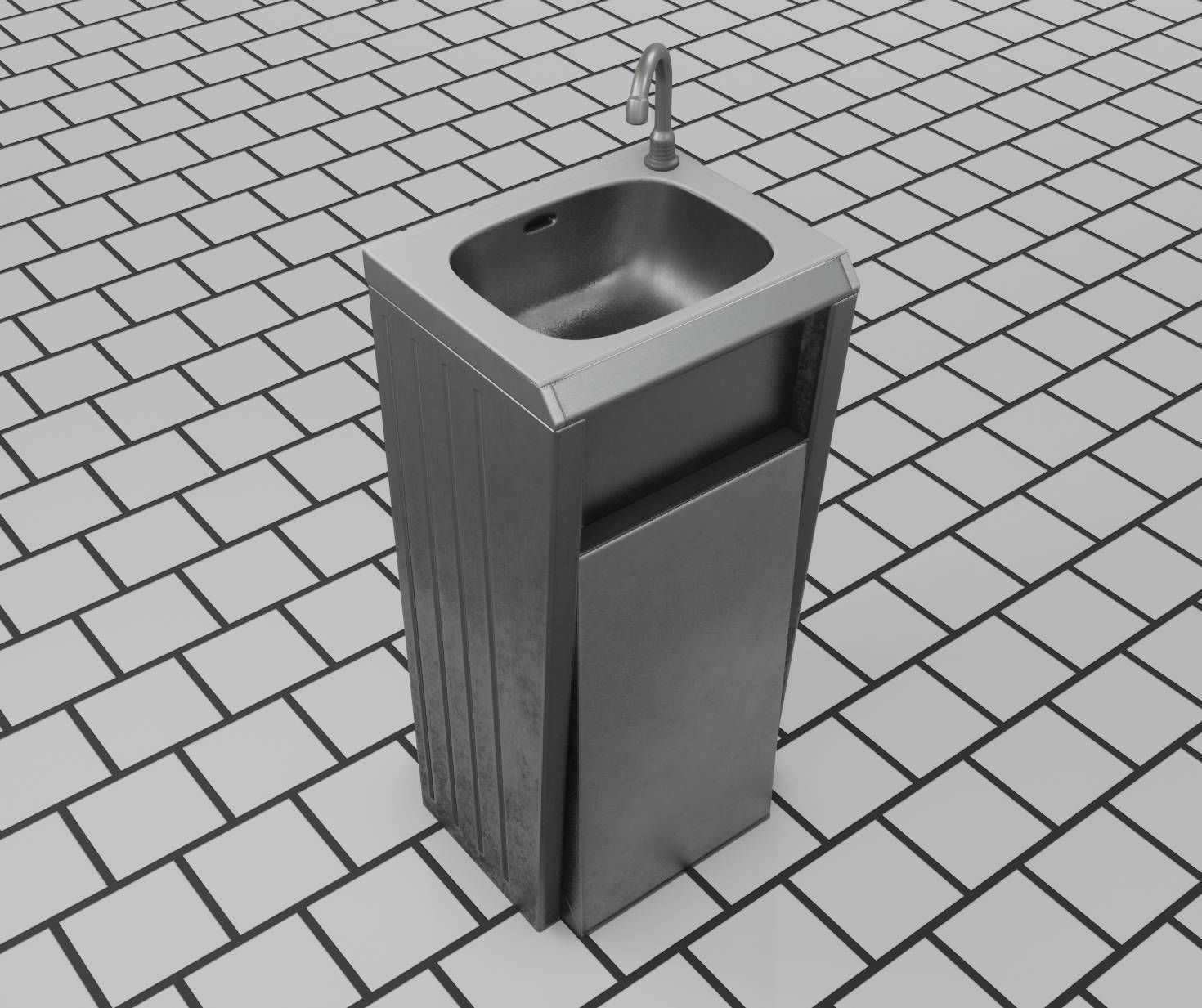 Public Metal Sink - 15 - Simple Compact Low-poly 3D model_42