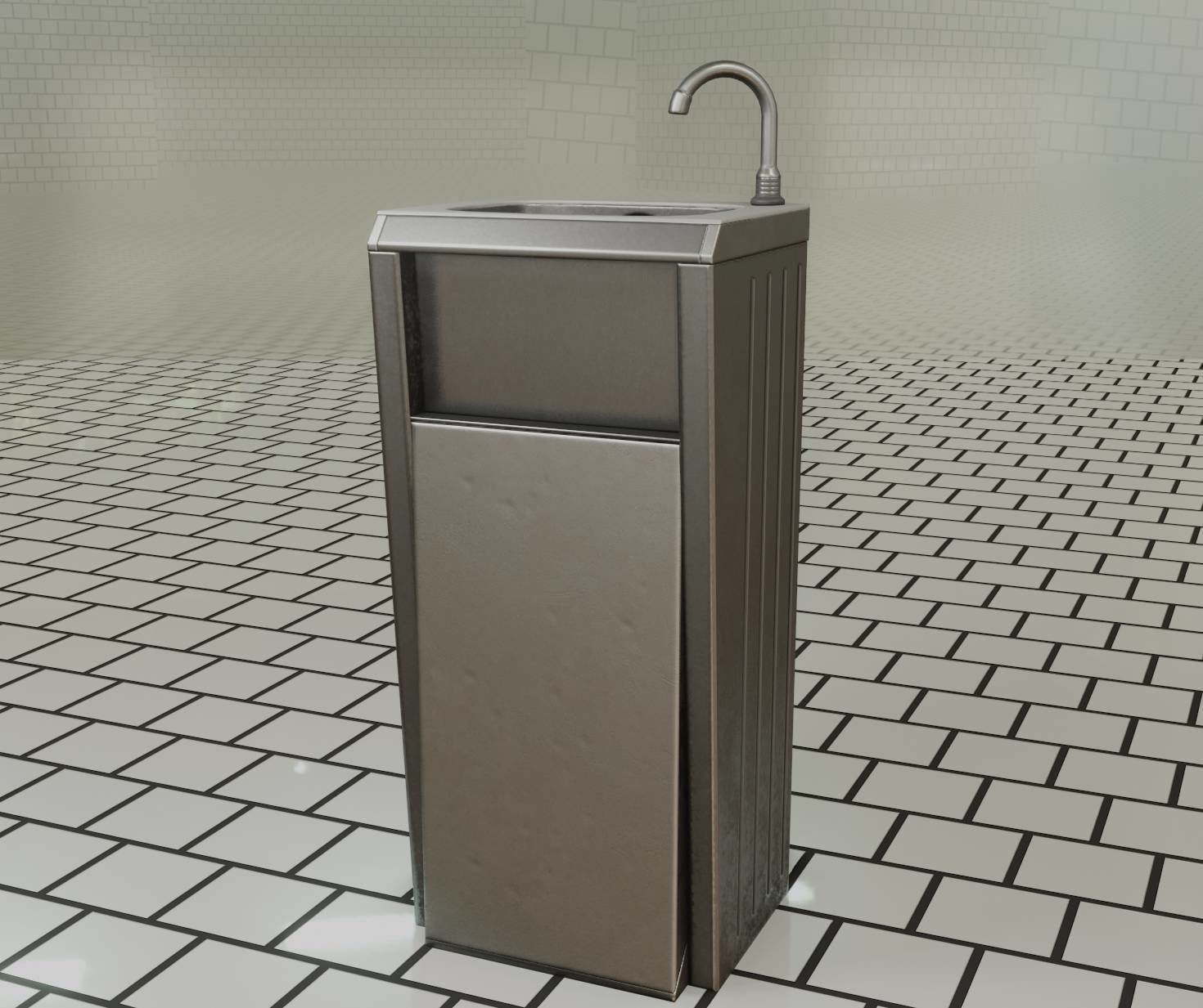 Public Metal Sink - 15 - Simple Compact Low-poly 3D model_78