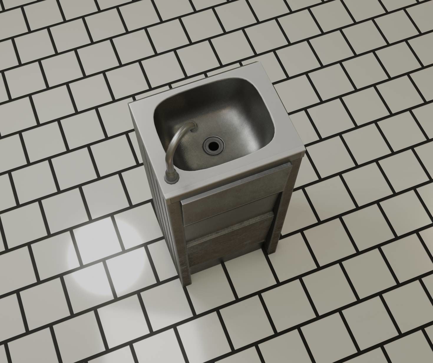 Public Metal Sink - 15 - Simple Compact Low-poly 3D model_32