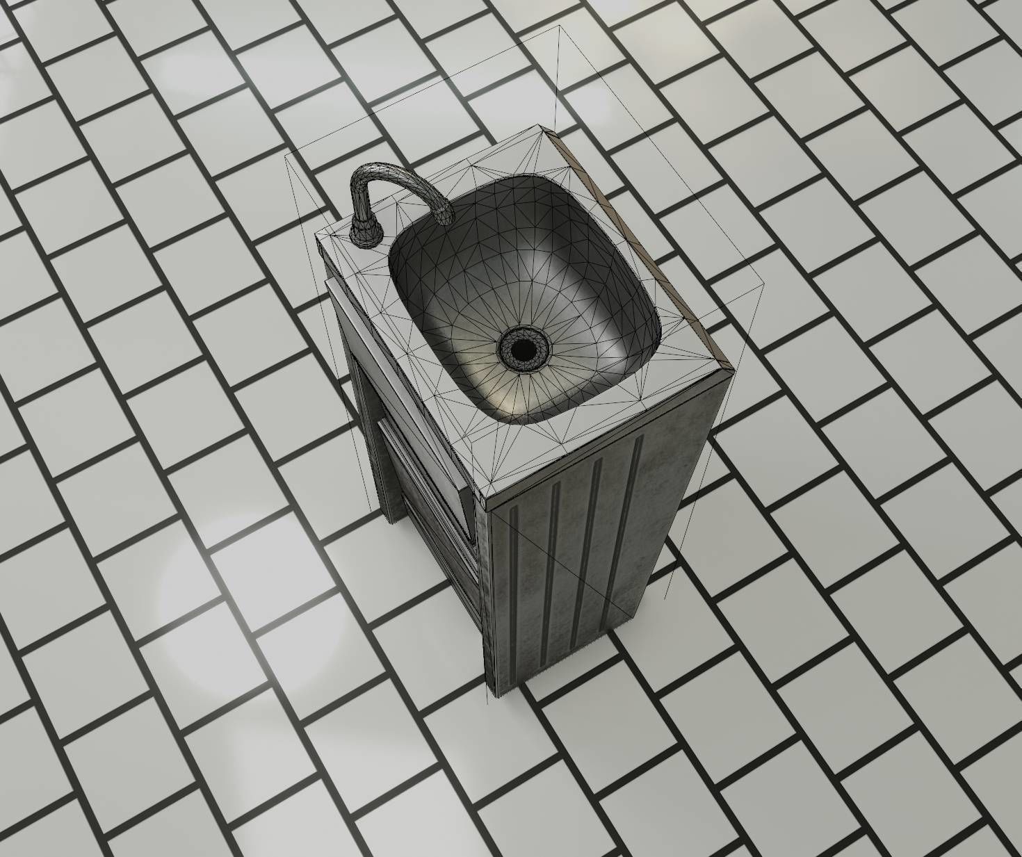 Public Metal Sink - 15 - Simple Compact Low-poly 3D model_60