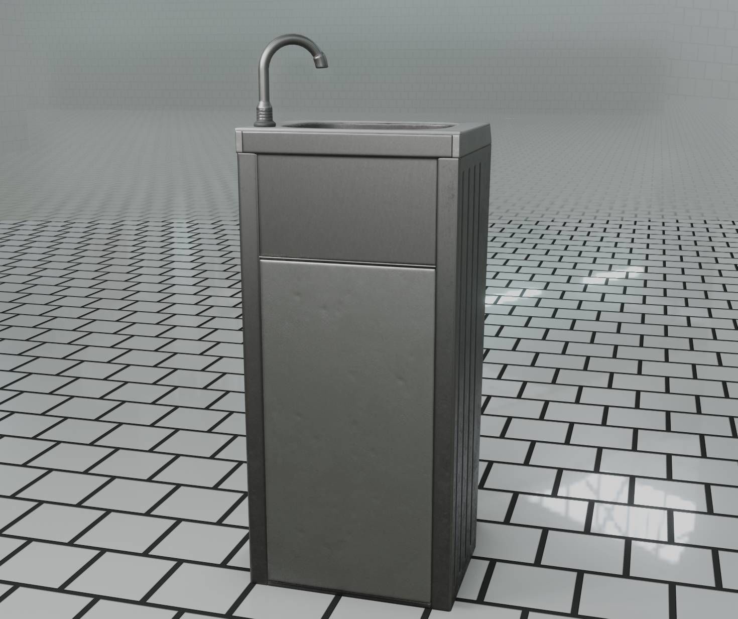 Public Metal Sink - 14 - with Wastebin Low-poly 3D model_21