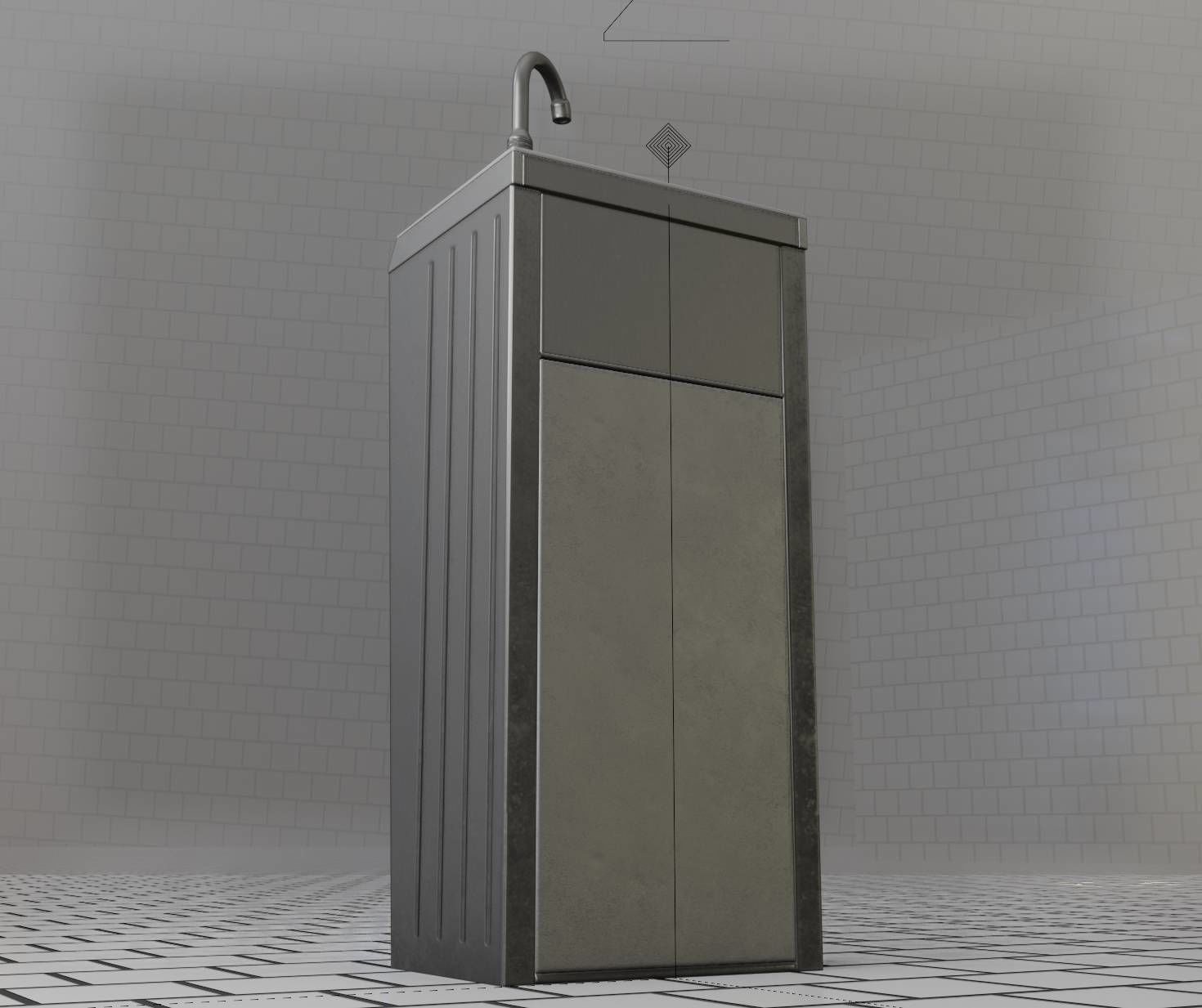Public Metal Sink - 14 - with Wastebin Low-poly 3D model_53