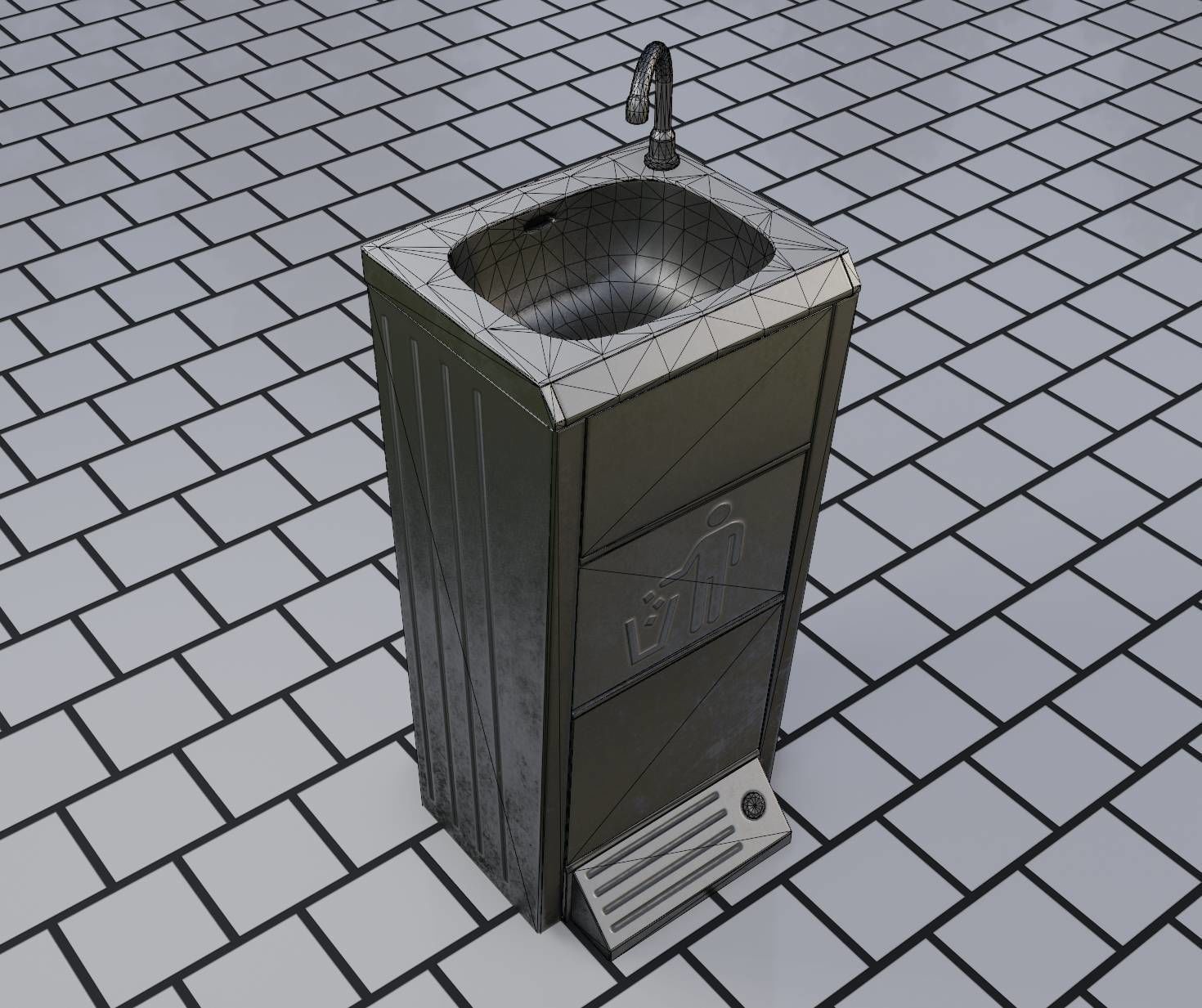 Public Metal Sink - 14 - with Wastebin Low-poly 3D model_72