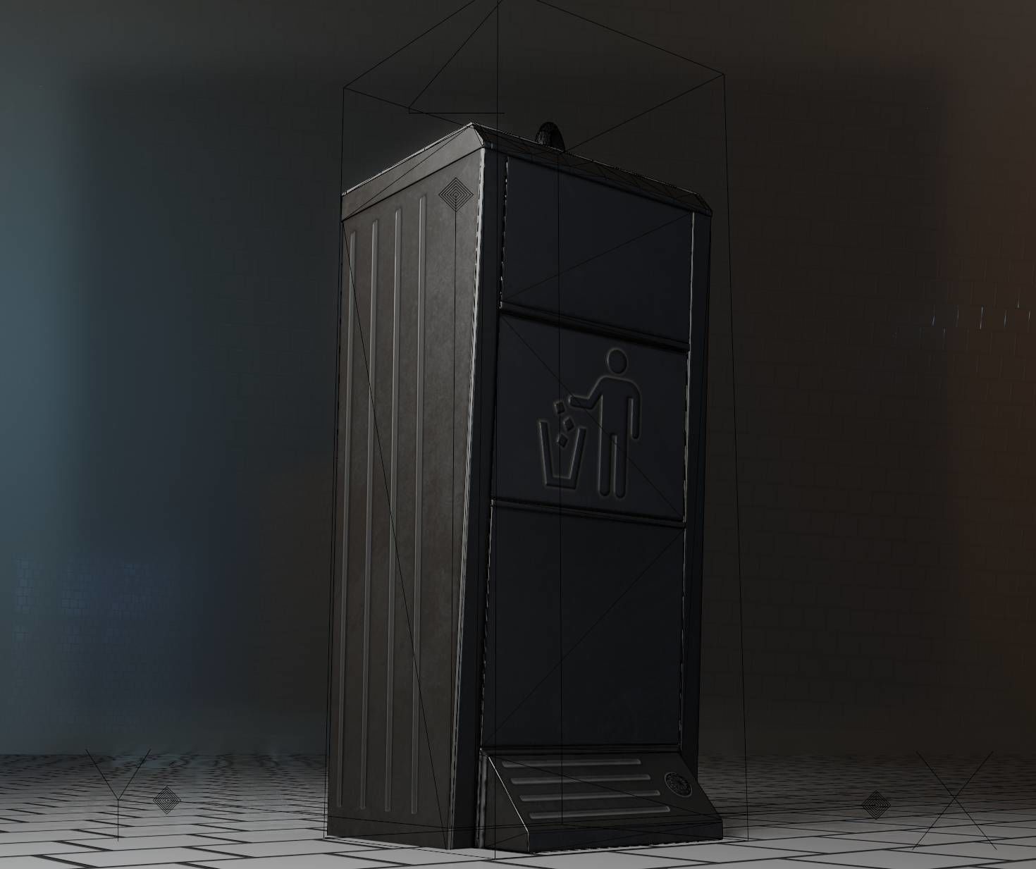 Public Metal Sink - 14 - with Wastebin Low-poly 3D model_26