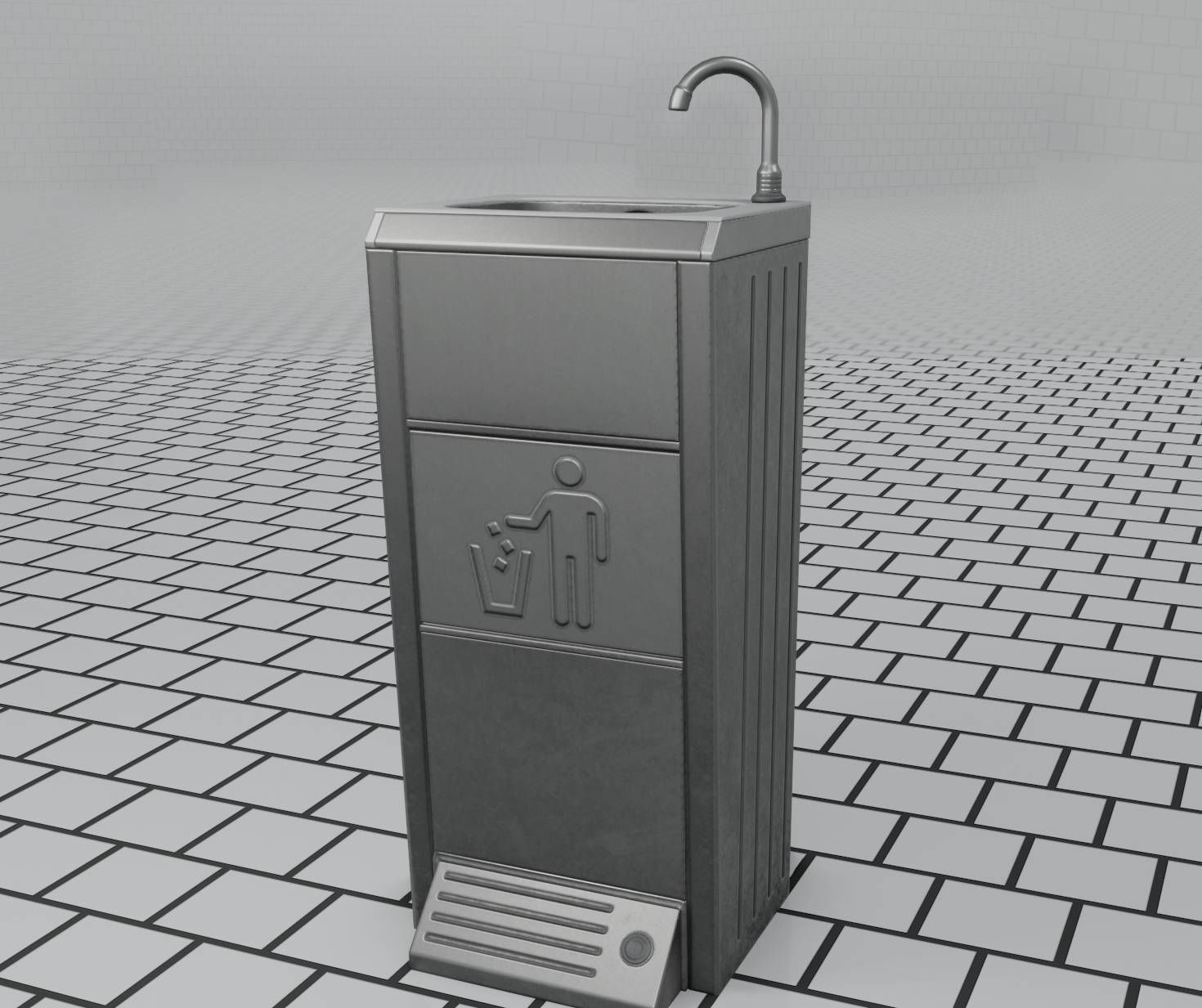 Public Metal Sink - 14 - with Wastebin Low-poly 3D model_47
