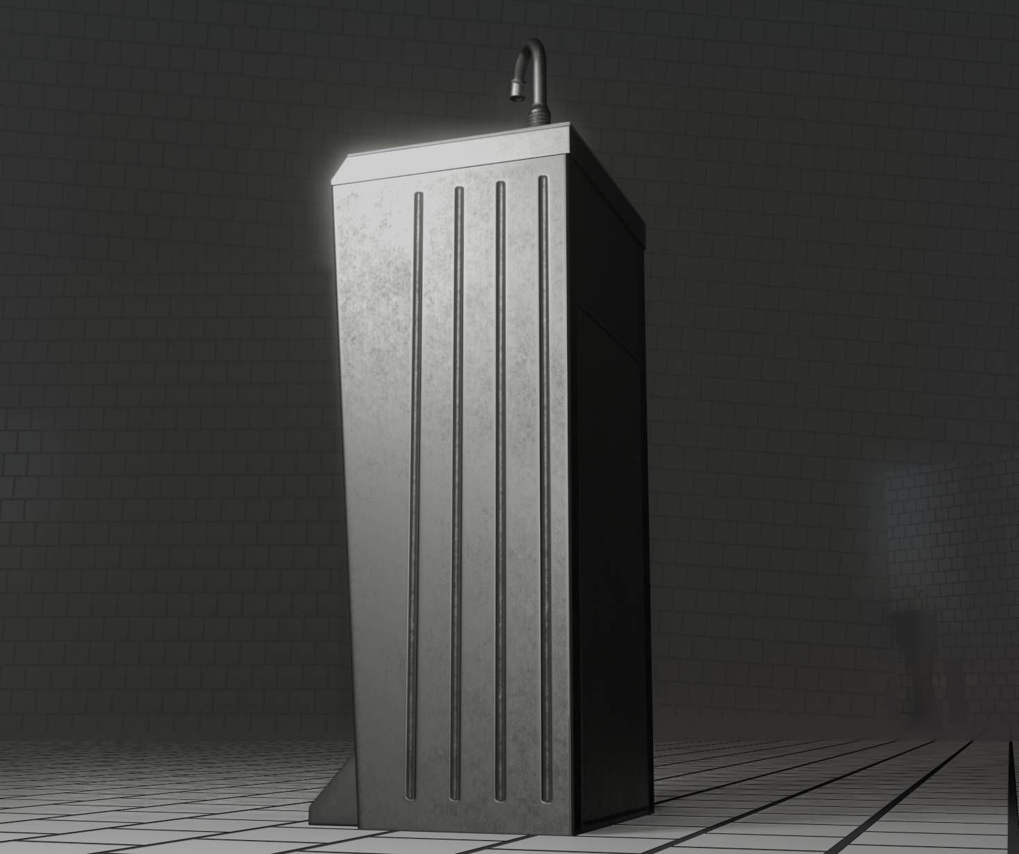 Public Metal Sink - 14 - with Wastebin Low-poly 3D model_24